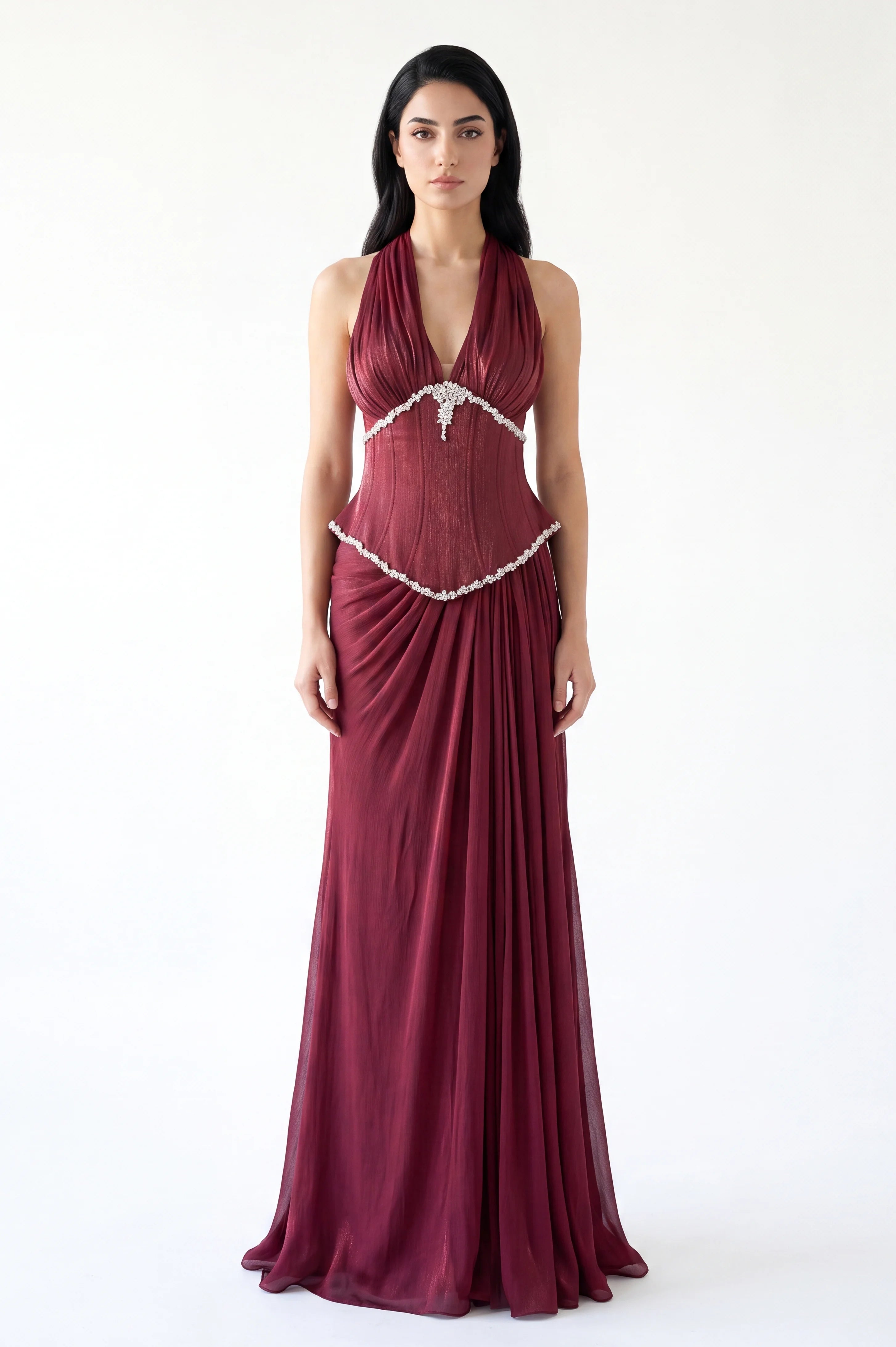 Halter Neck Crystal Laced Corset Organza Dress