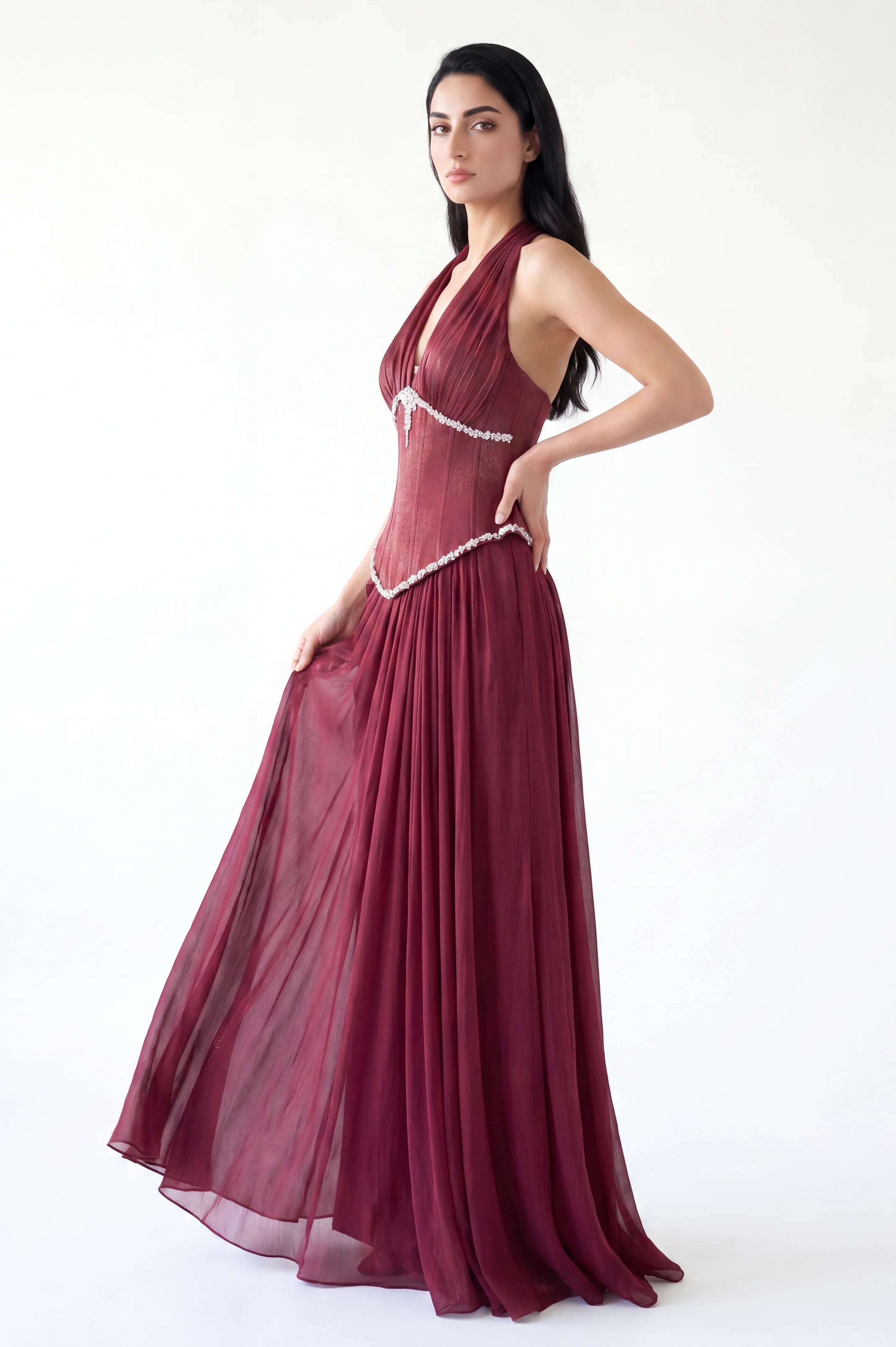 Halter Neck Crystal Laced Corset Organza Dress