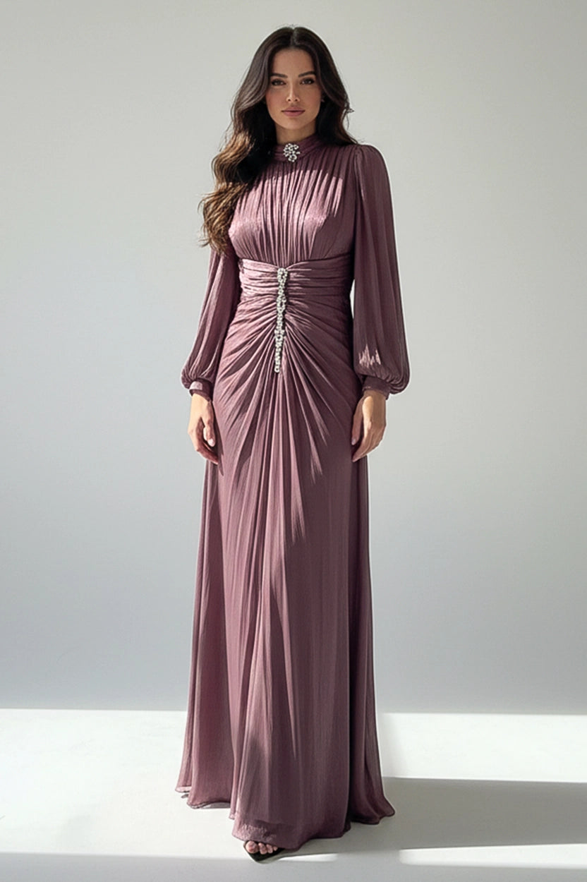 High-Neck Ruffled Waist Organza Dress