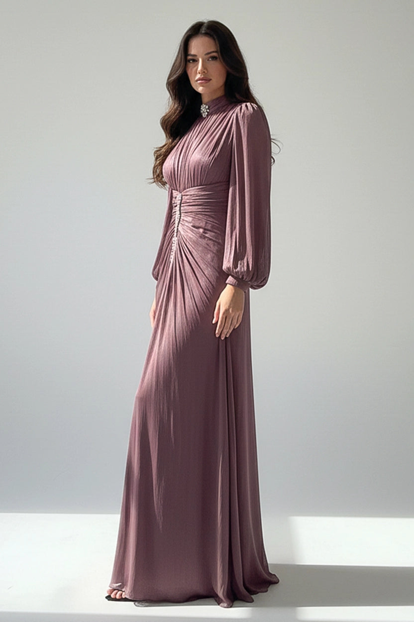 High-Neck Ruffled Waist Organza Dress