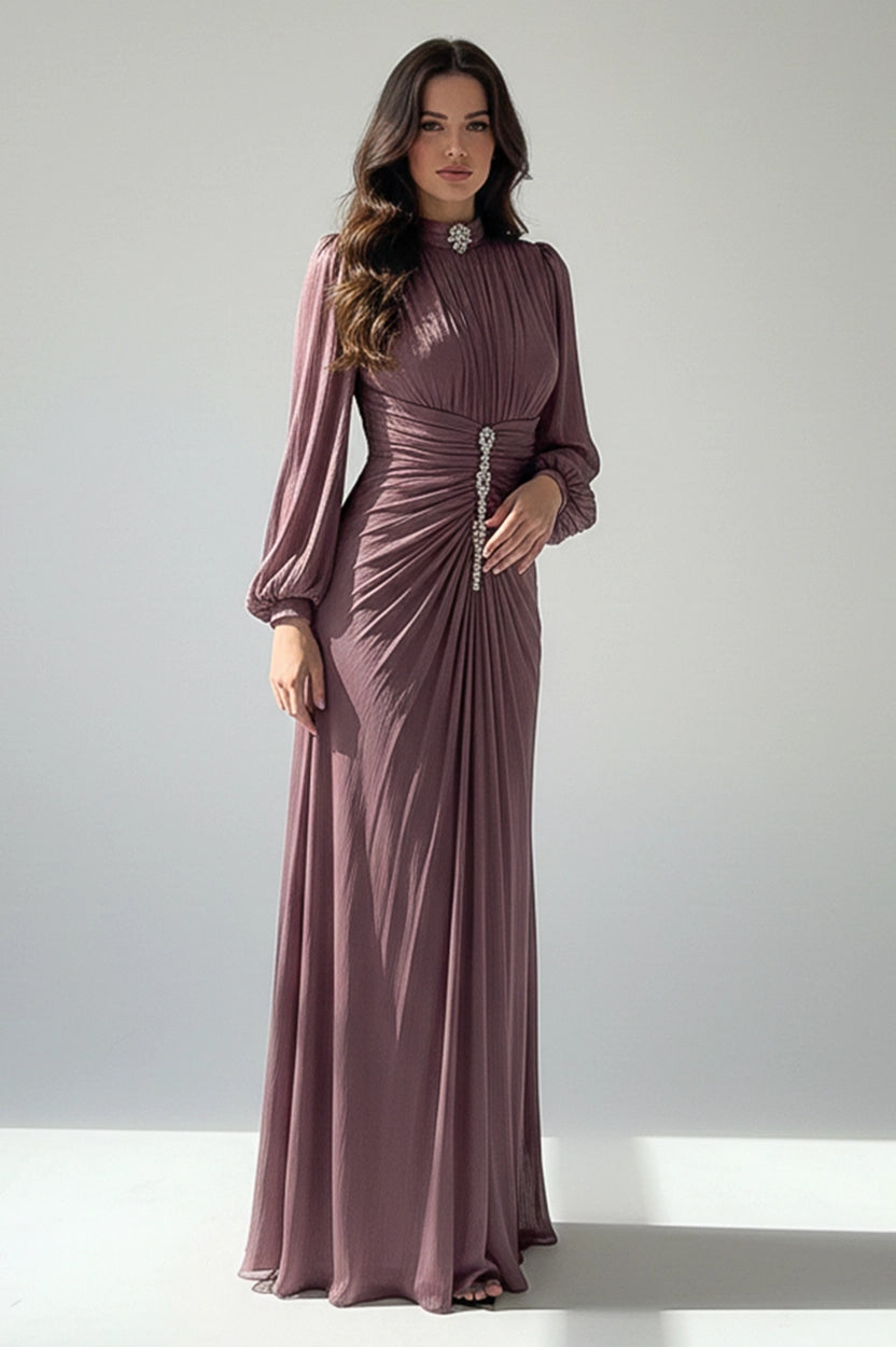 High-Neck Ruffled Waist Organza Dress