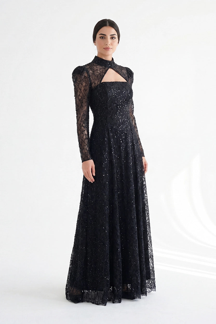 High Neck Bridal Skirt Sequin Dress