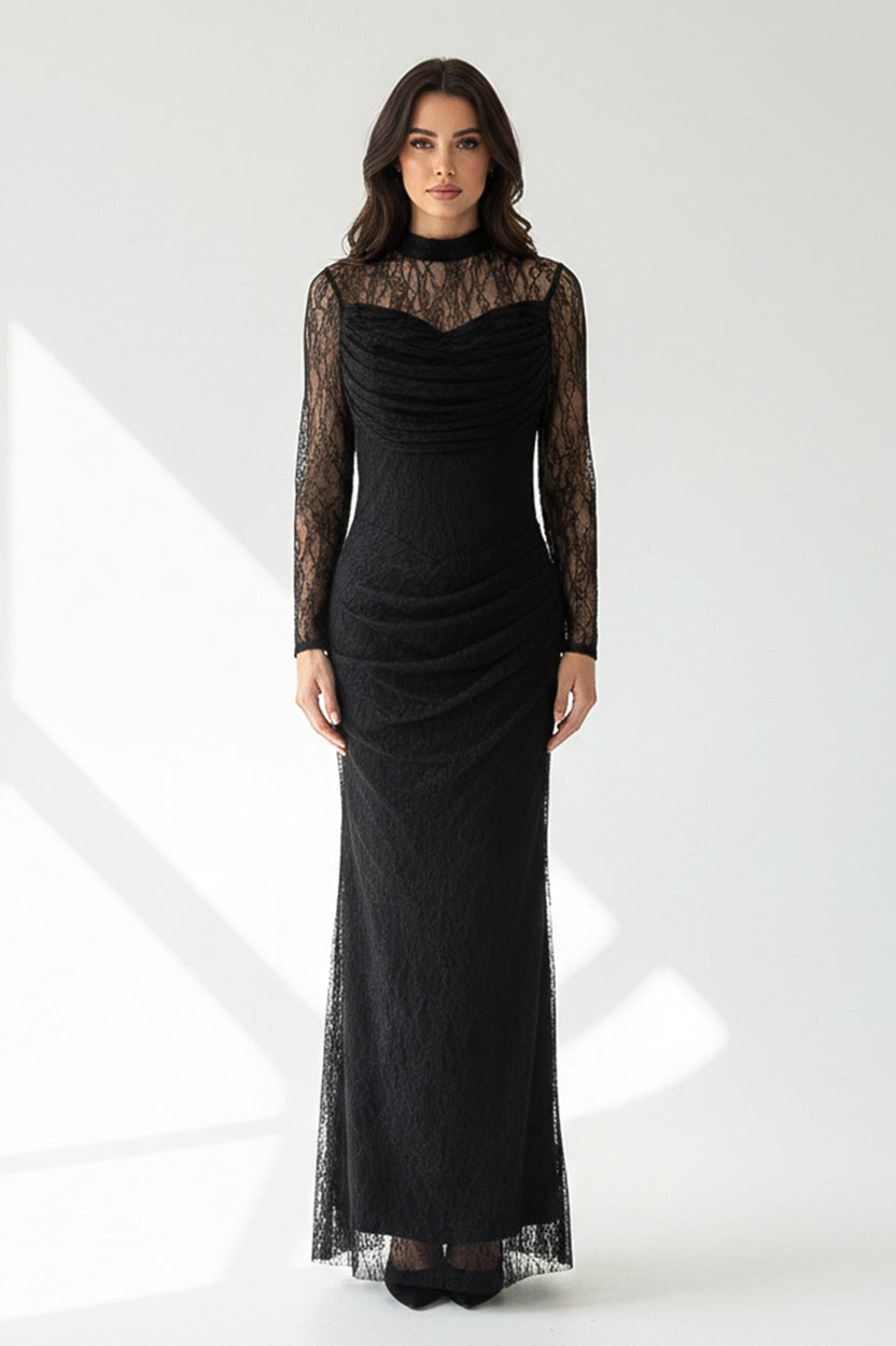 High Neck Ruffled Bust Dantel Dress