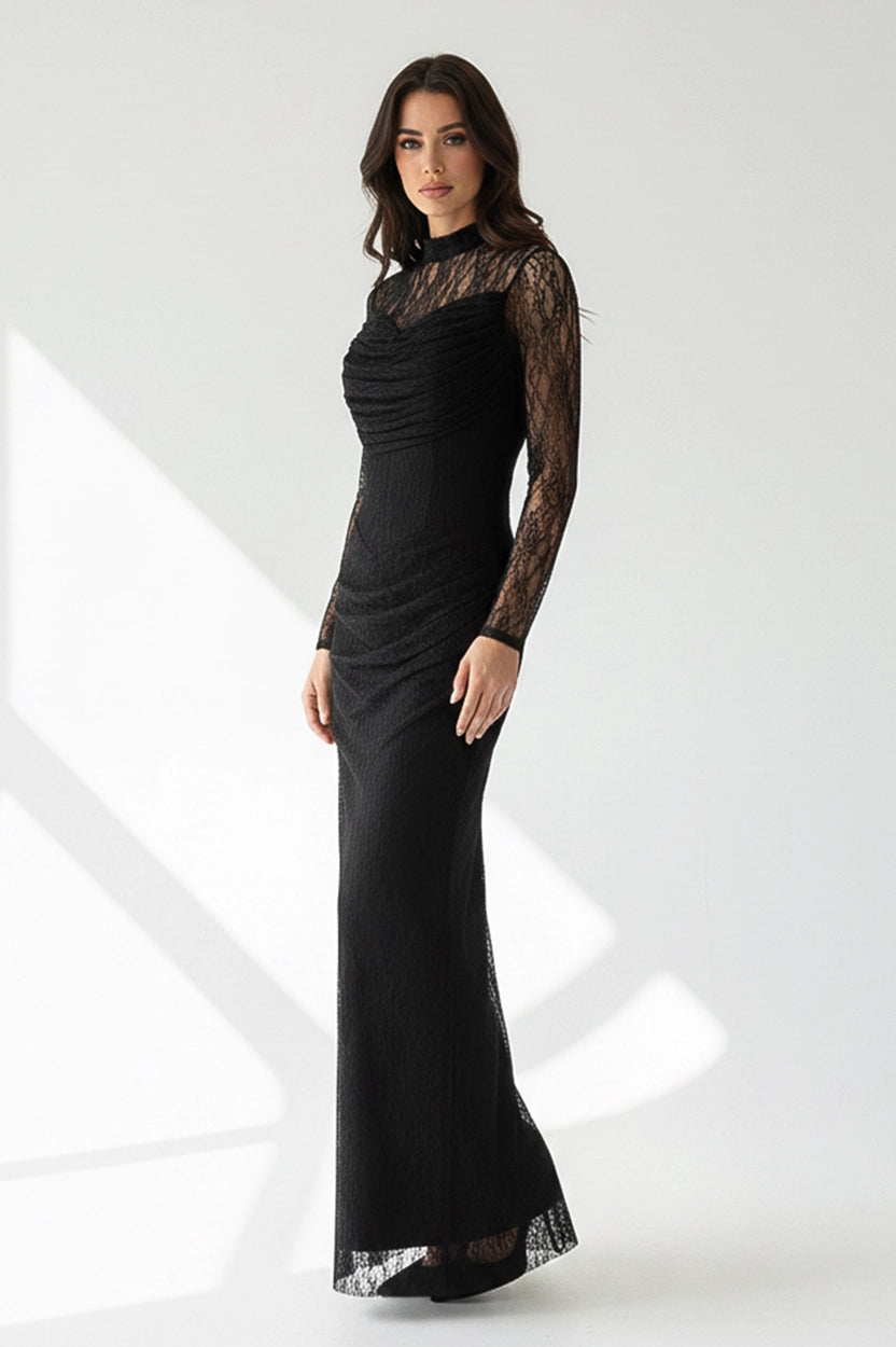 High Neck Ruffled Bust Dantel Dress