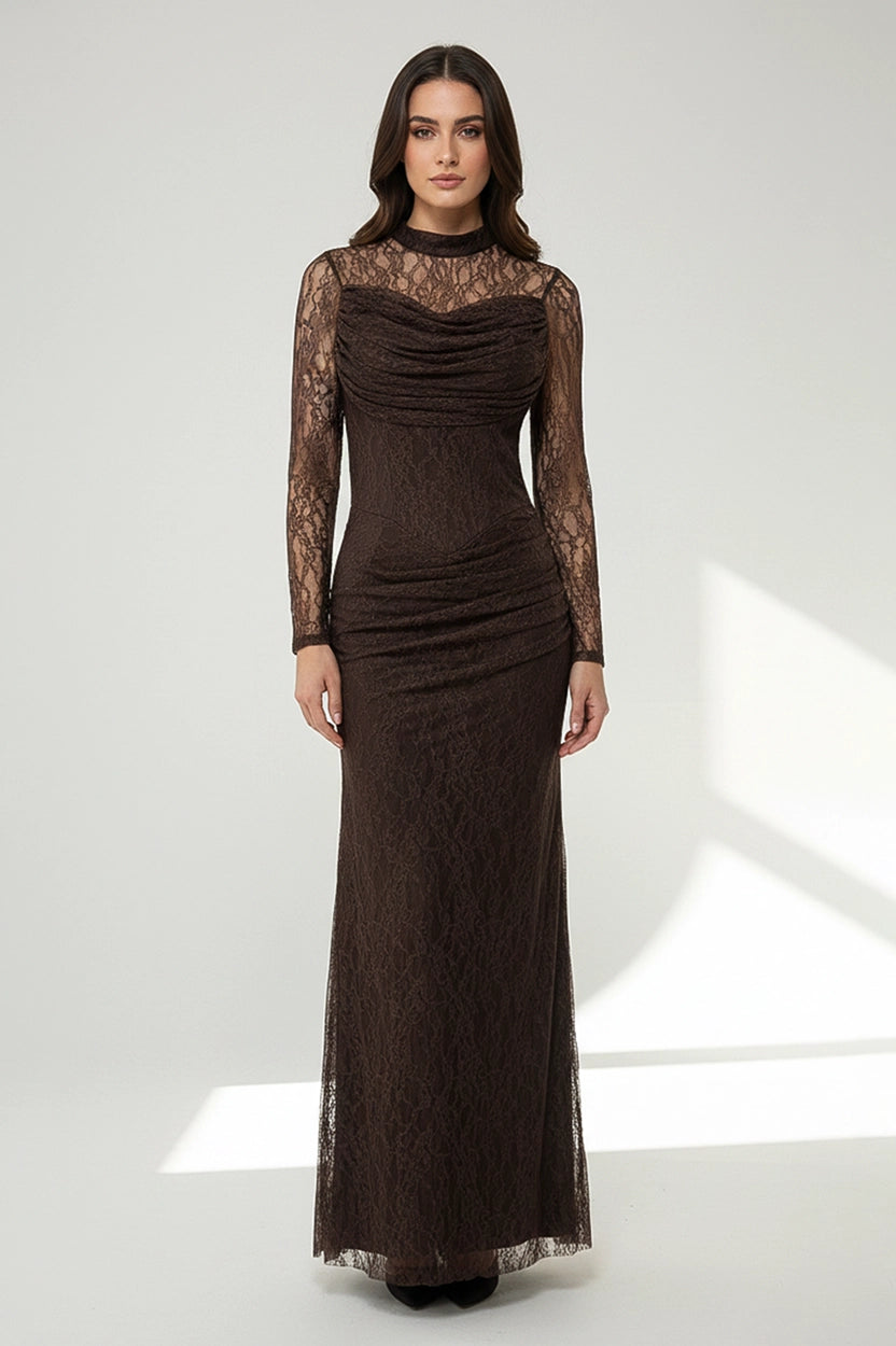 High Neck Ruffled Bust Dantel Dress