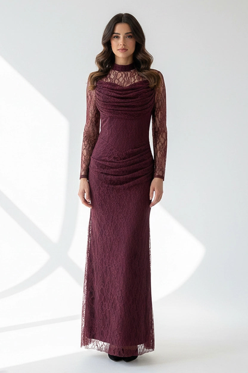 High Neck Ruffled Bust Dantel Dress