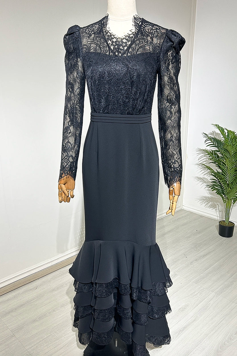 V-Neck Ruffled Crepe Dress