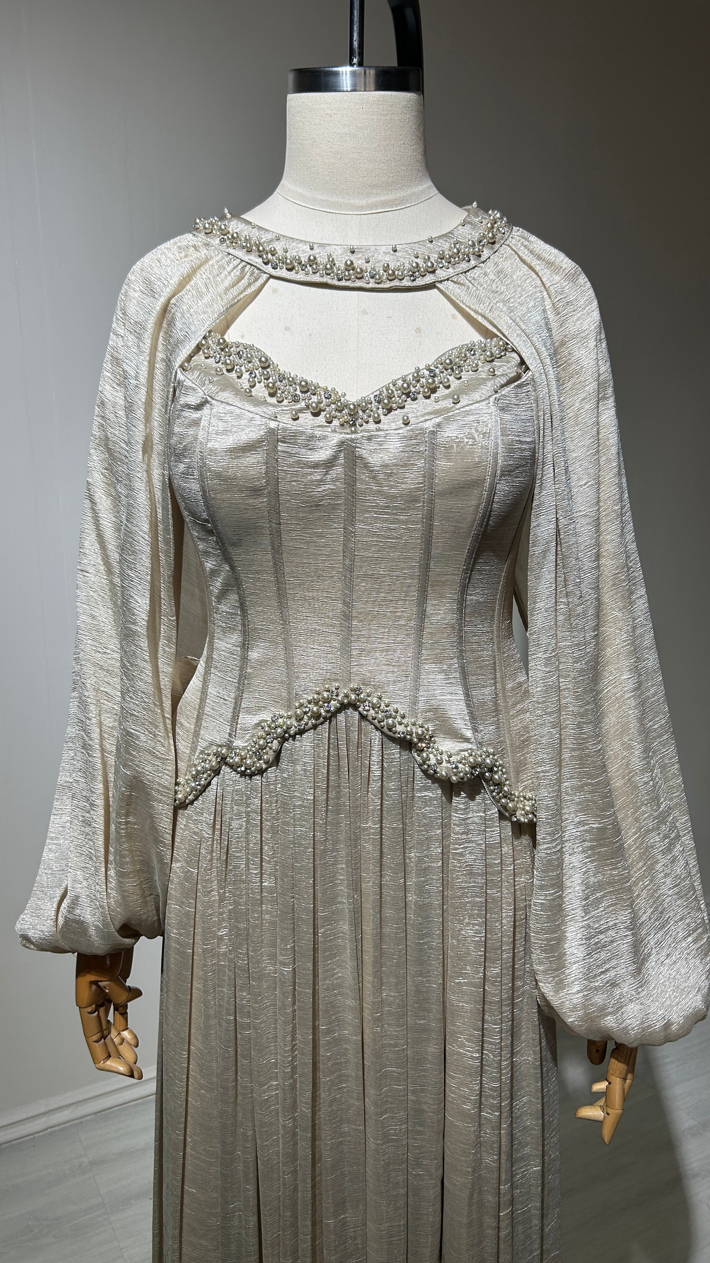 Pearl Details Corset Crepe Dress