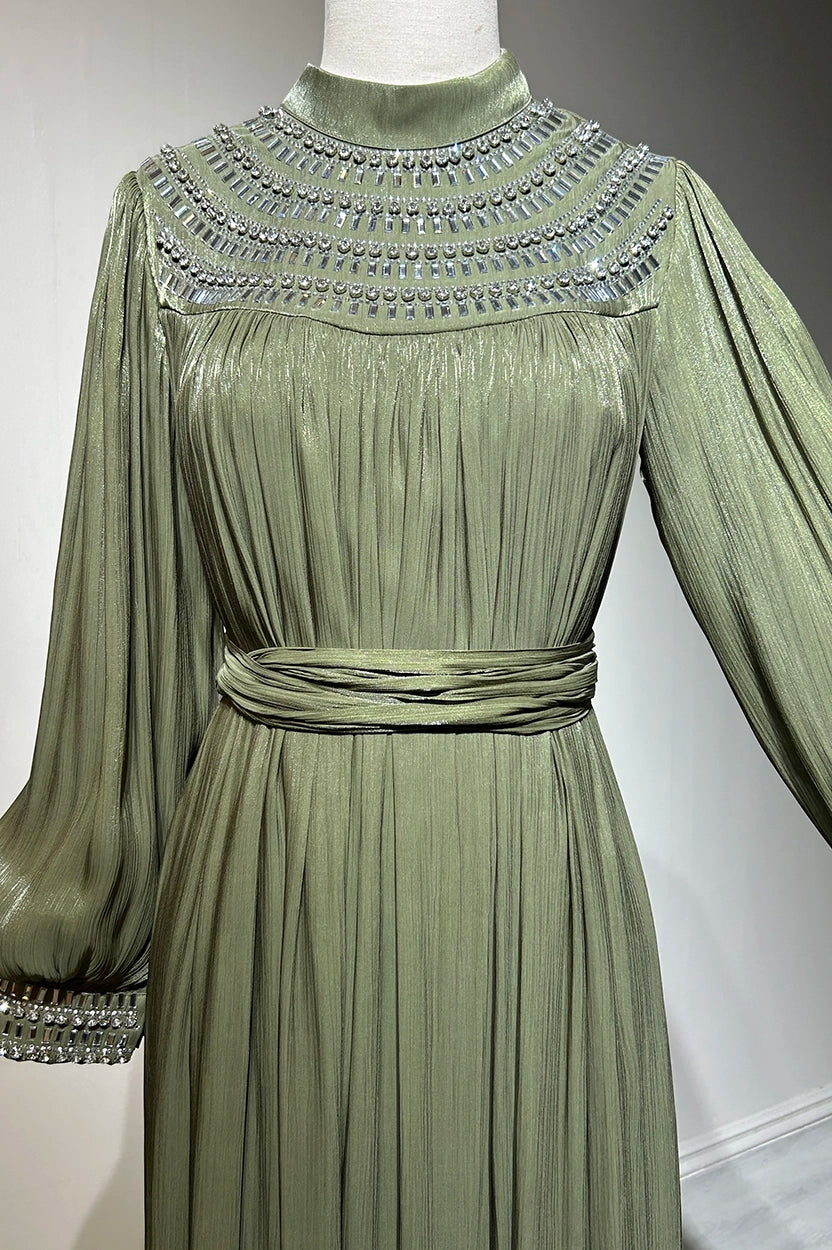 Embellished Round Neck Organza Jalabiya
