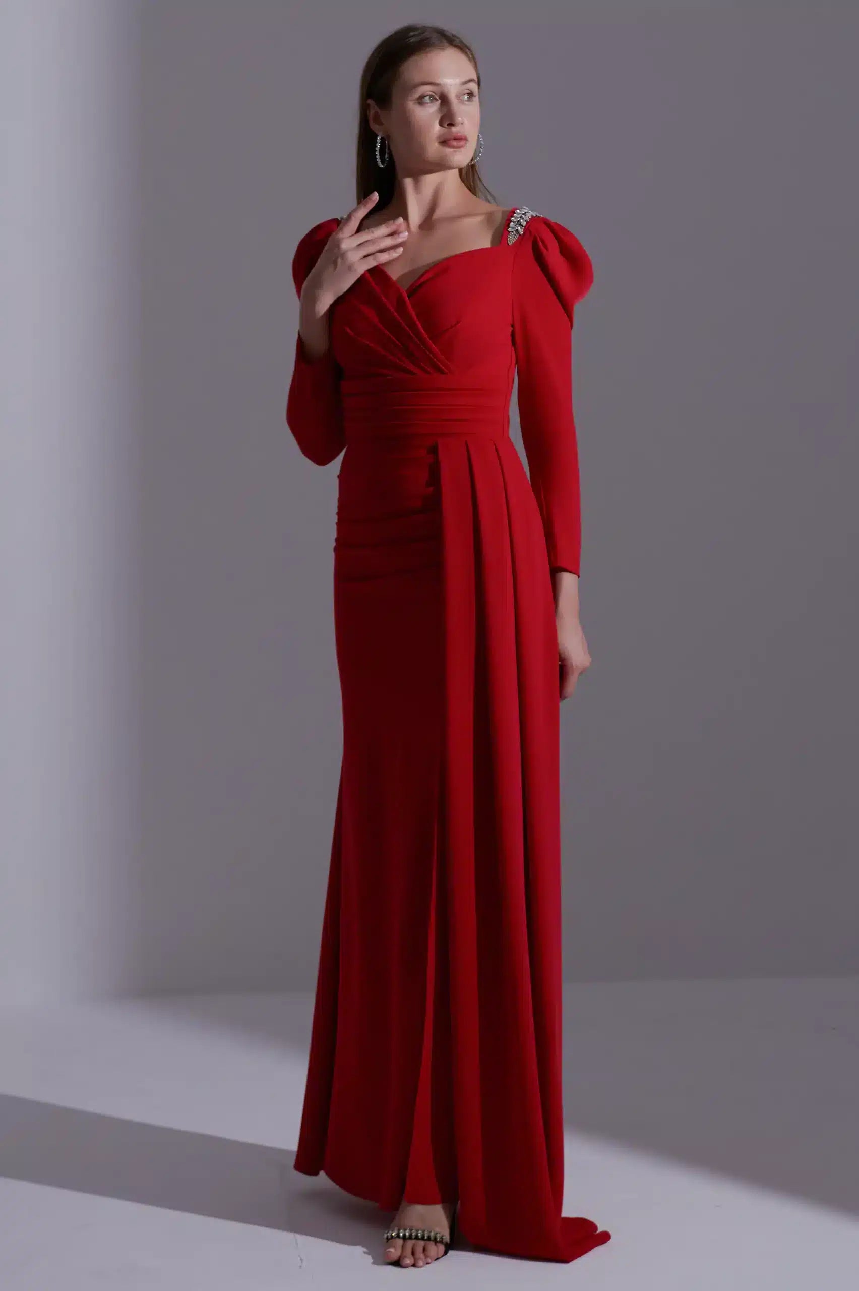 Side Tail Pleated Crepe Dress