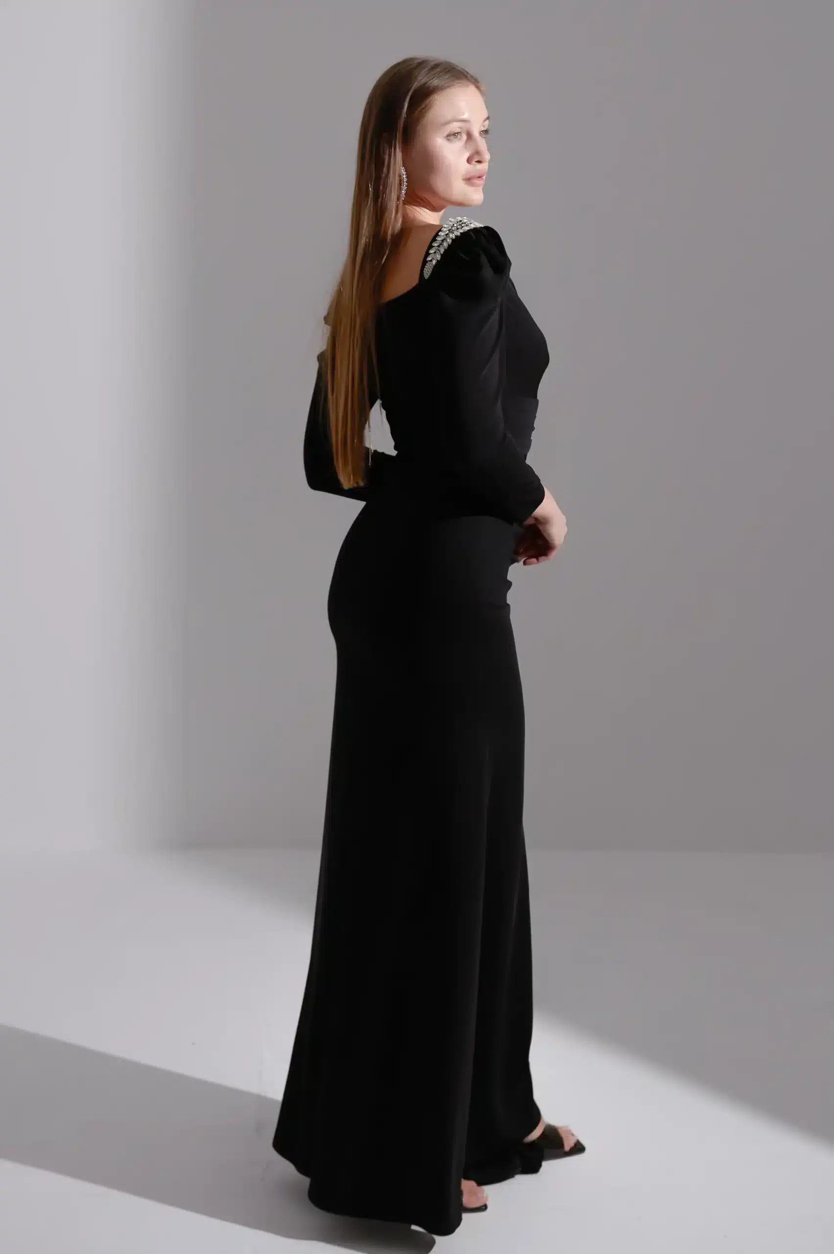 Side Tail Pleated Crepe Dress