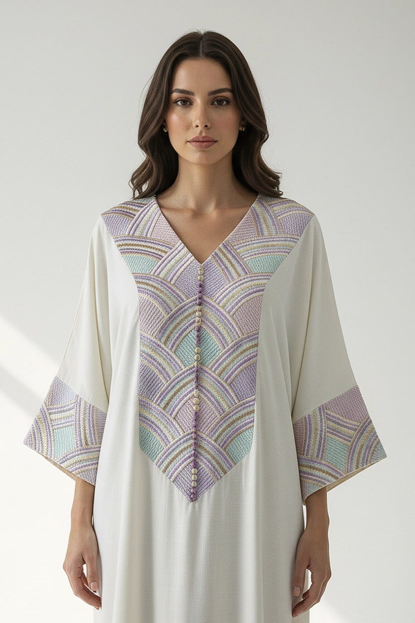 V-Neck Embroidered Jalabiya