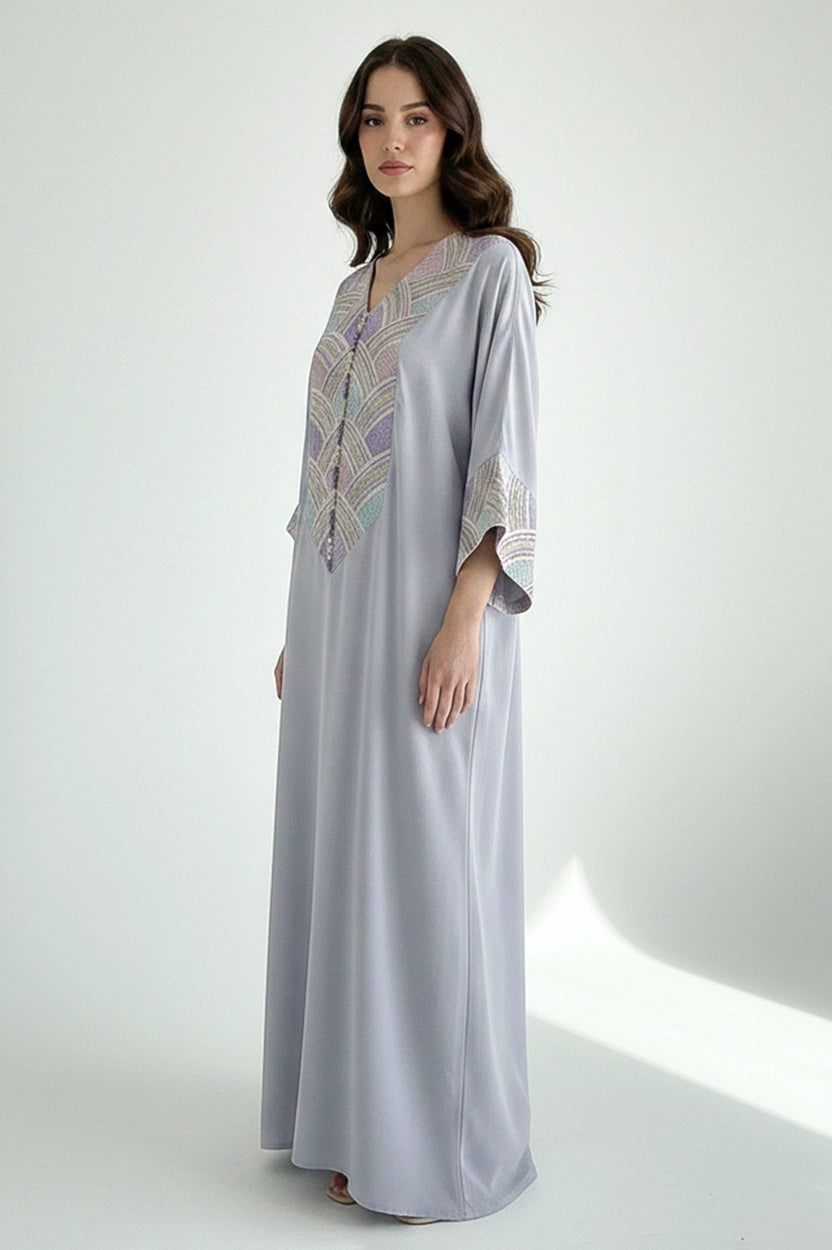 V-Neck Embroidered Jalabiya