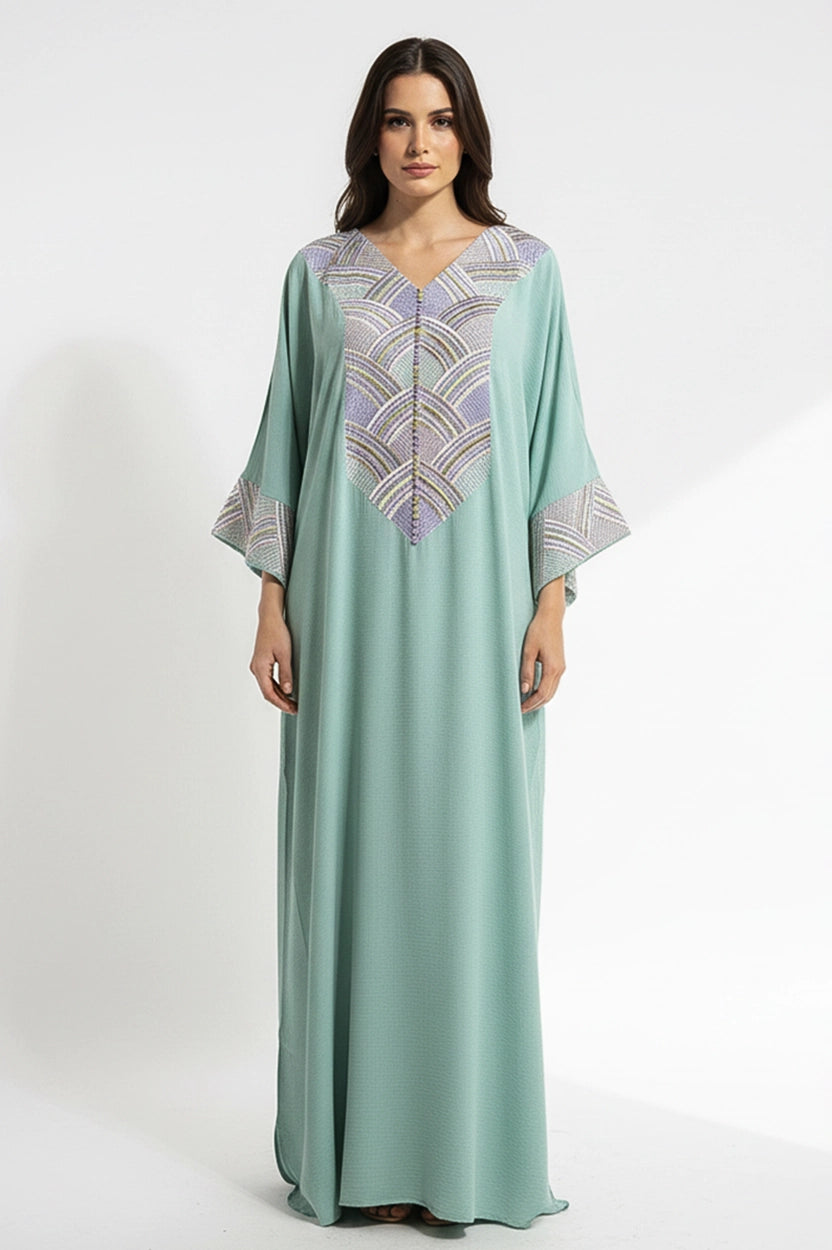 V-Neck Embroidered Jalabiya