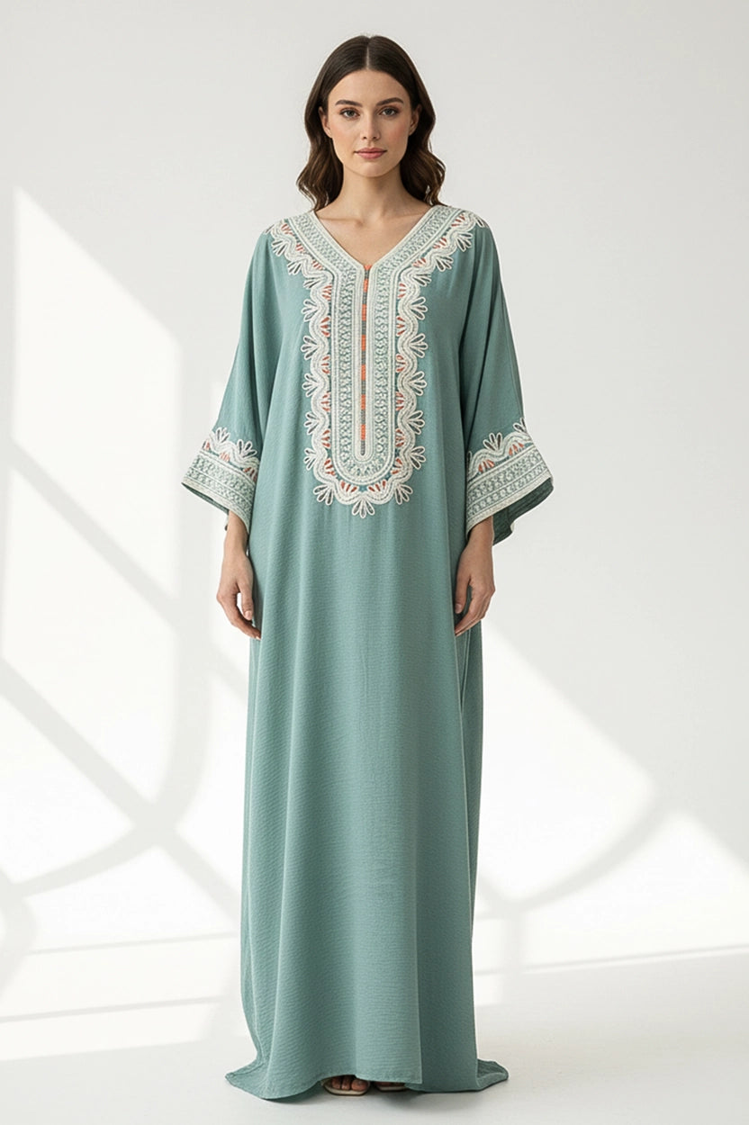 Round Neck Tiny Shine Crystal Details Jalabiya