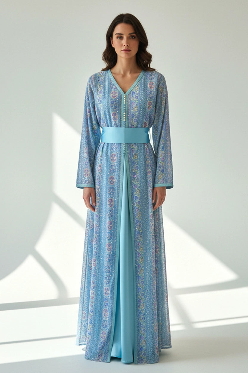 Flowers Shape Embroidered Kaftan