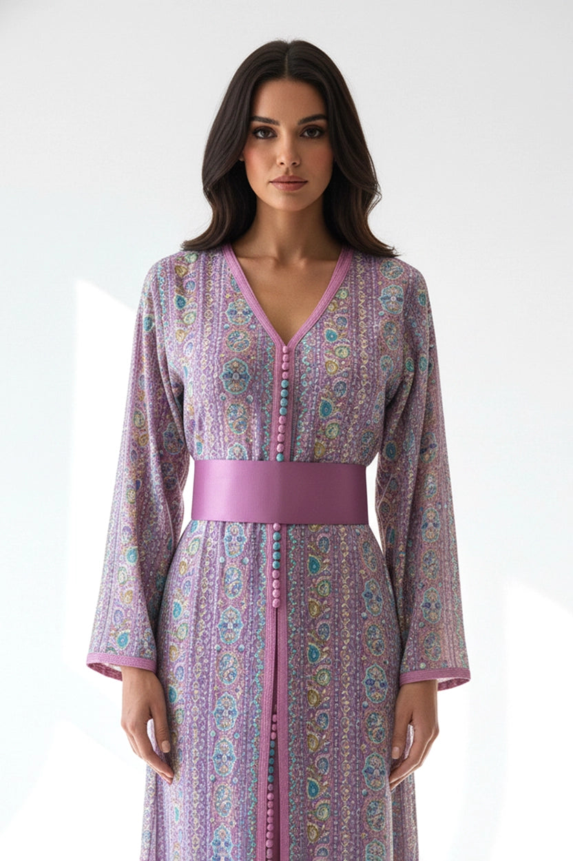 Flowers Shape Embroidered Kaftan
