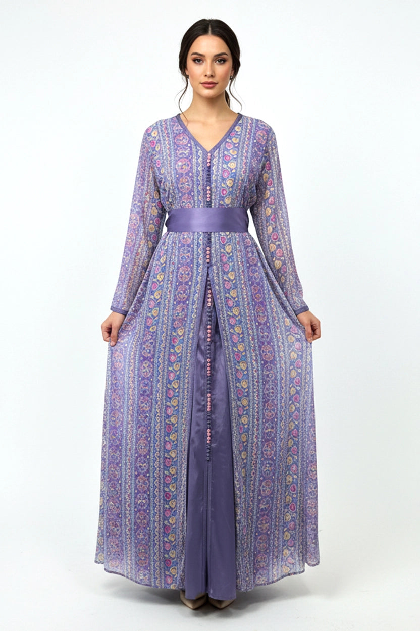 Flowers Shape Embroidered Kaftan