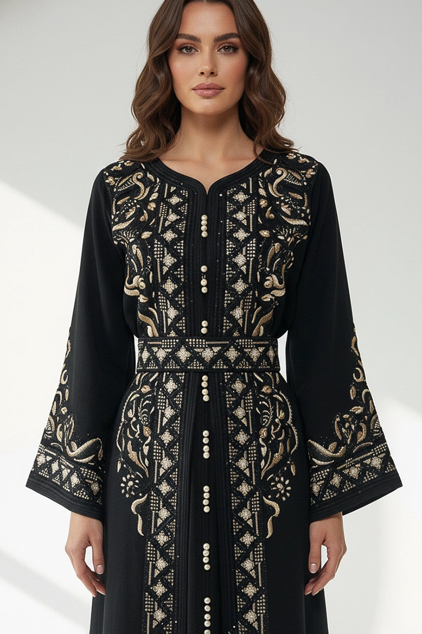 Embroidered U-Neck Kaftan