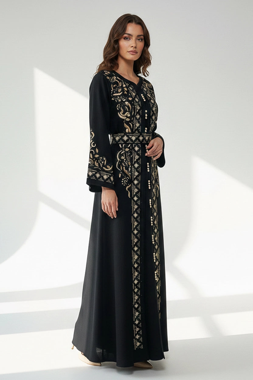 Embroidered U-Neck Kaftan