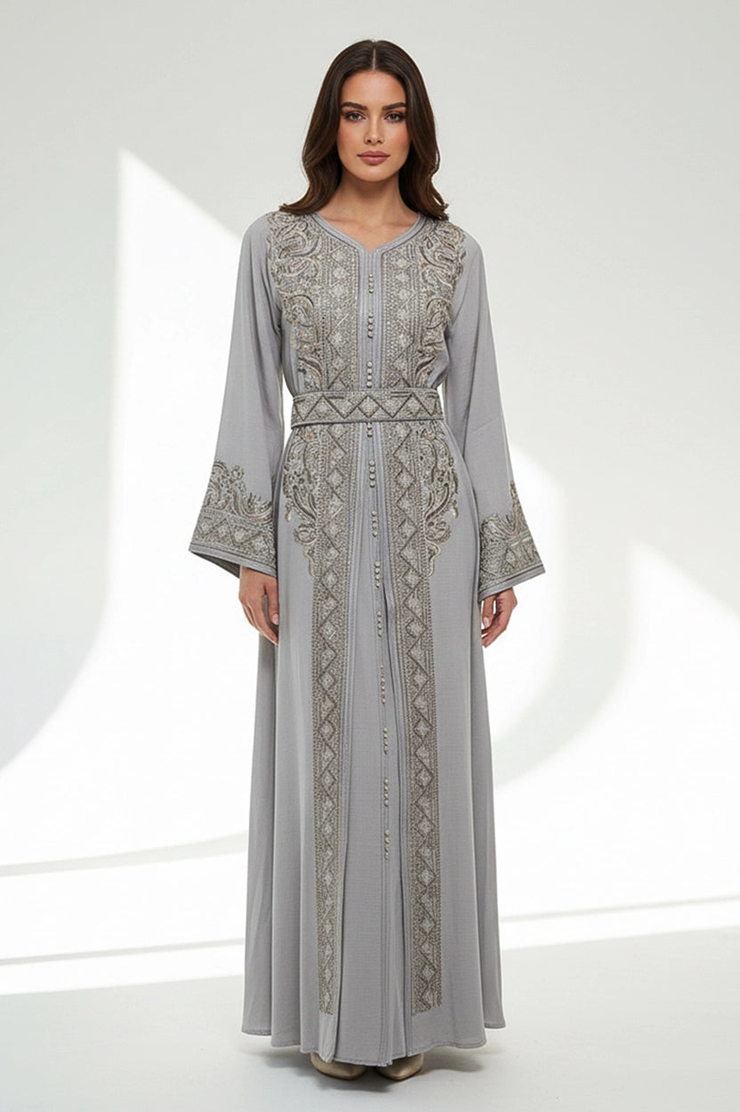 Embroidered U-Neck Kaftan