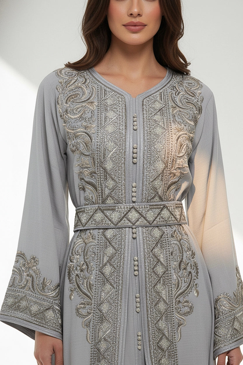 Embroidered U-Neck Kaftan