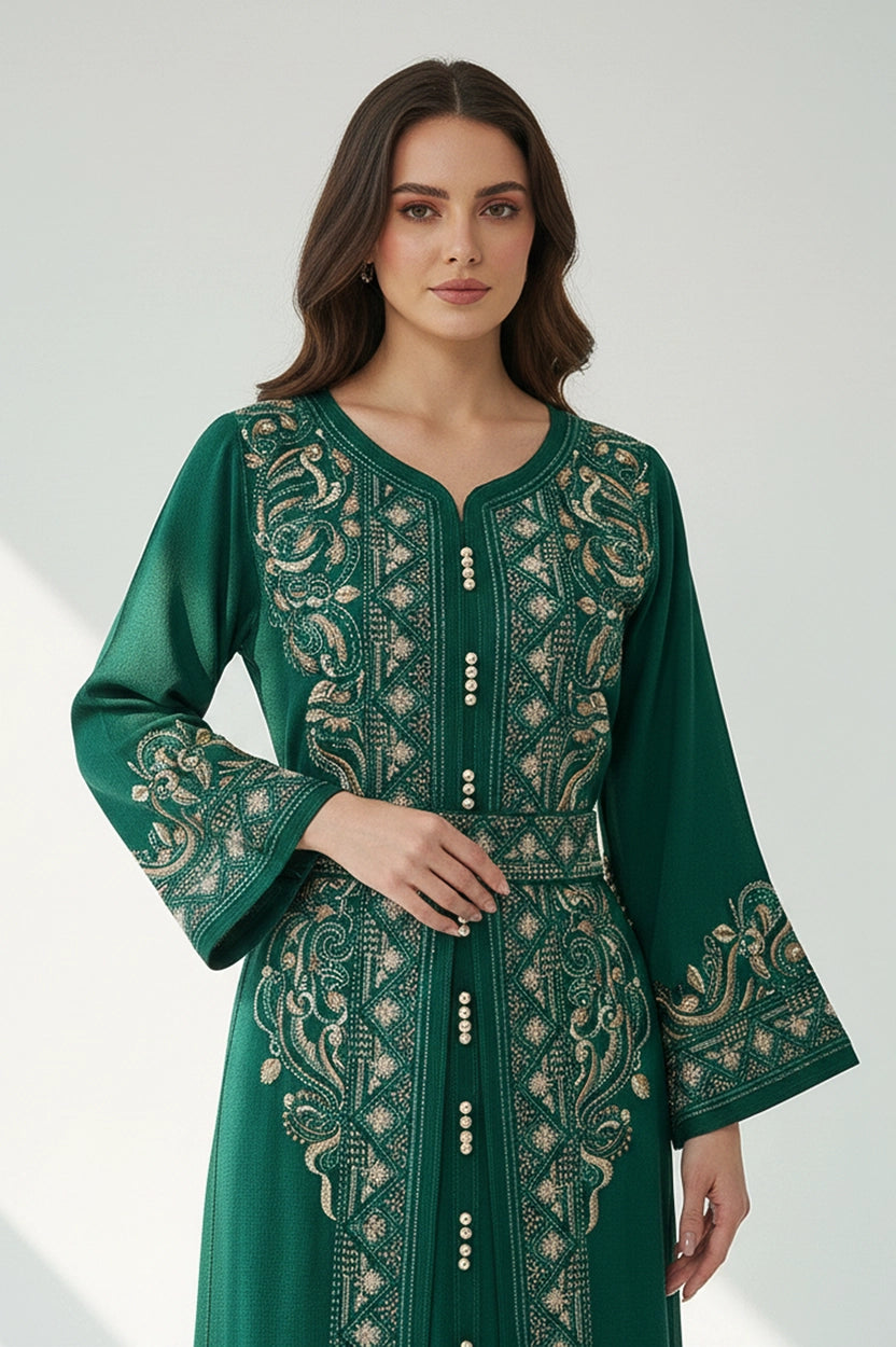 Embroidered U-Neck Kaftan