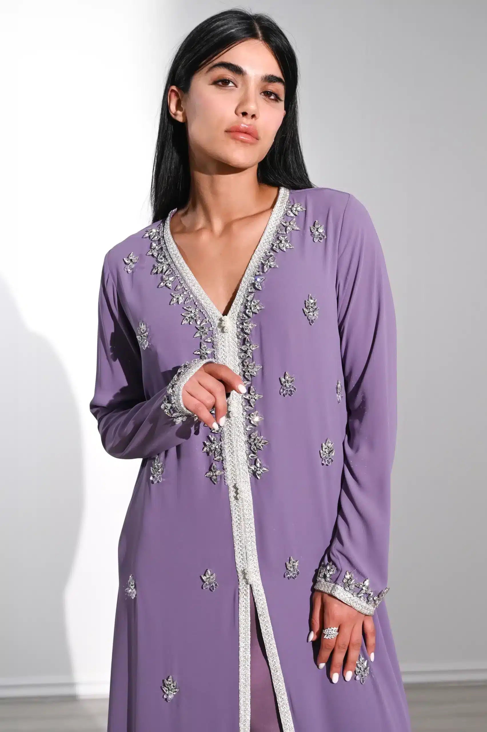 Laced Crystal Detail Chiffon Kaftan