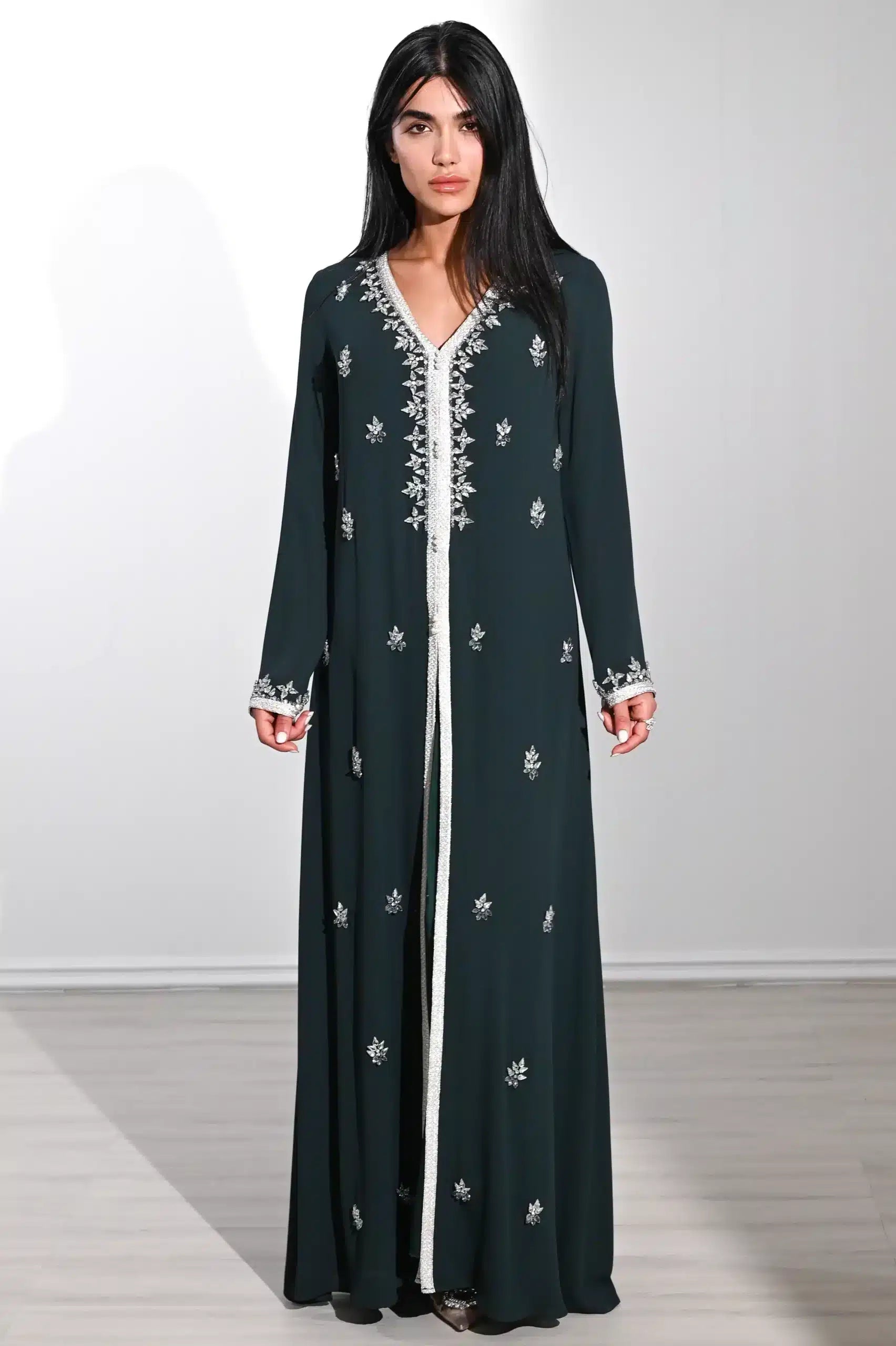 Laced Crystal Detail Chiffon Kaftan