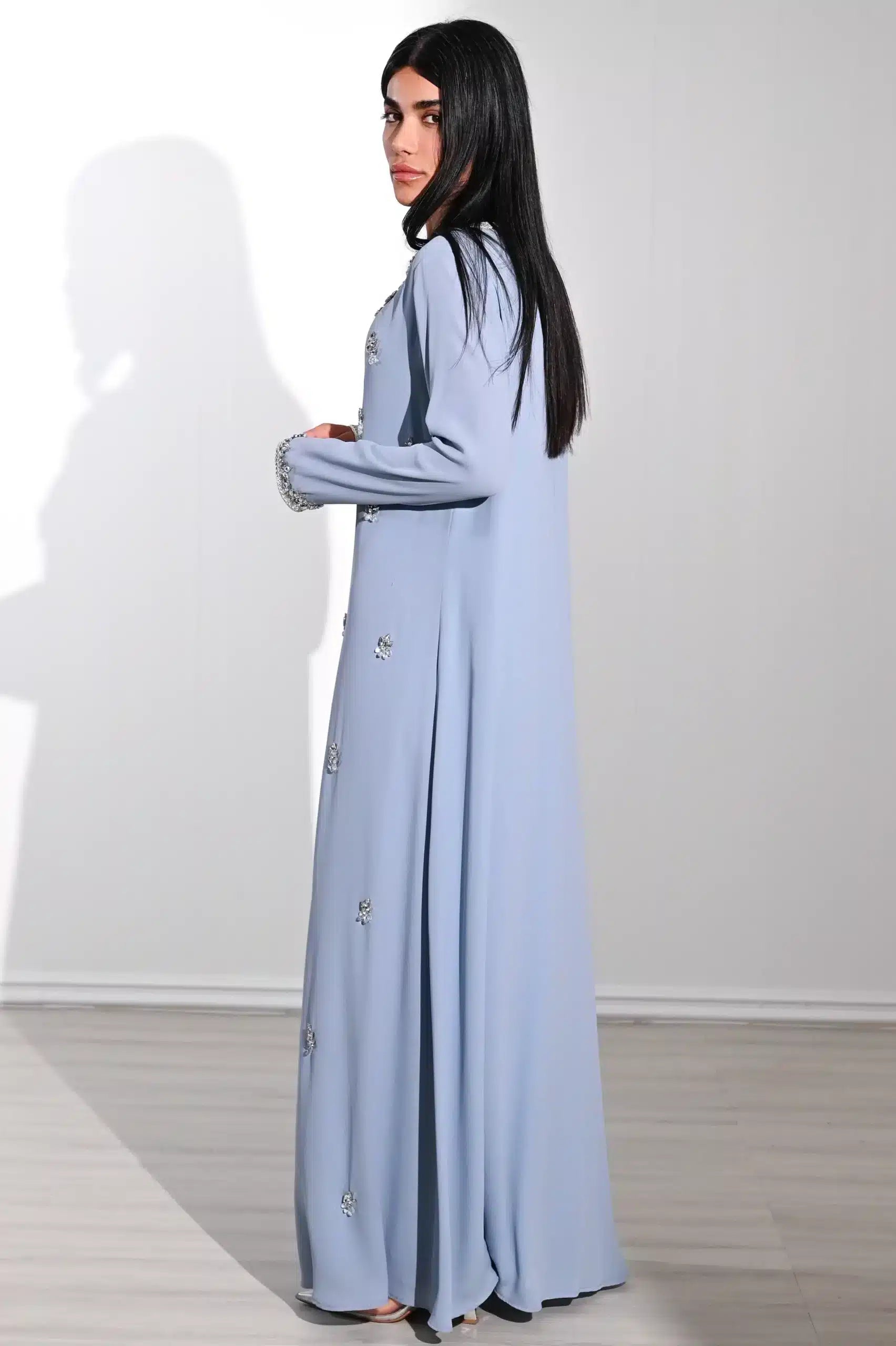 Laced Crystal Detail Chiffon Kaftan