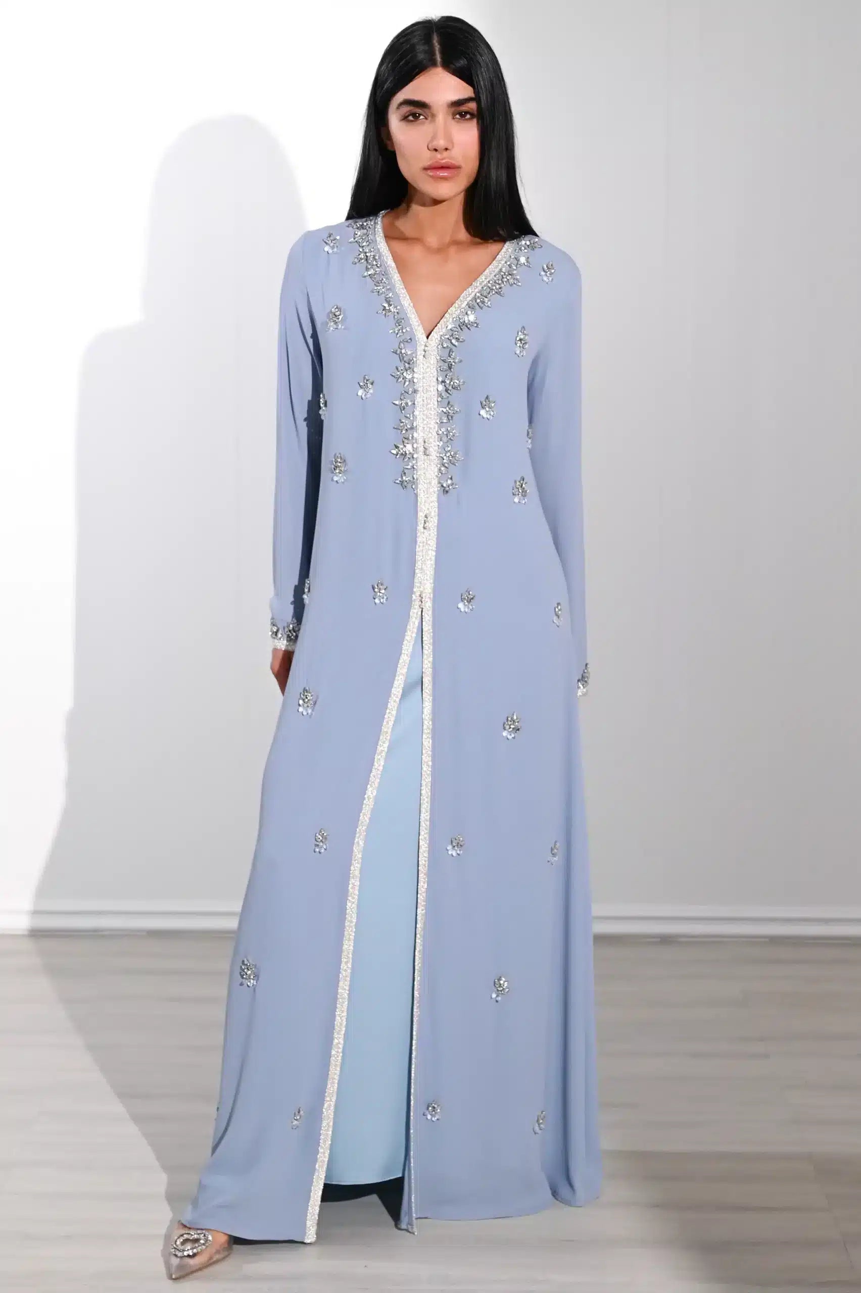 Laced Crystal Detail Chiffon Kaftan