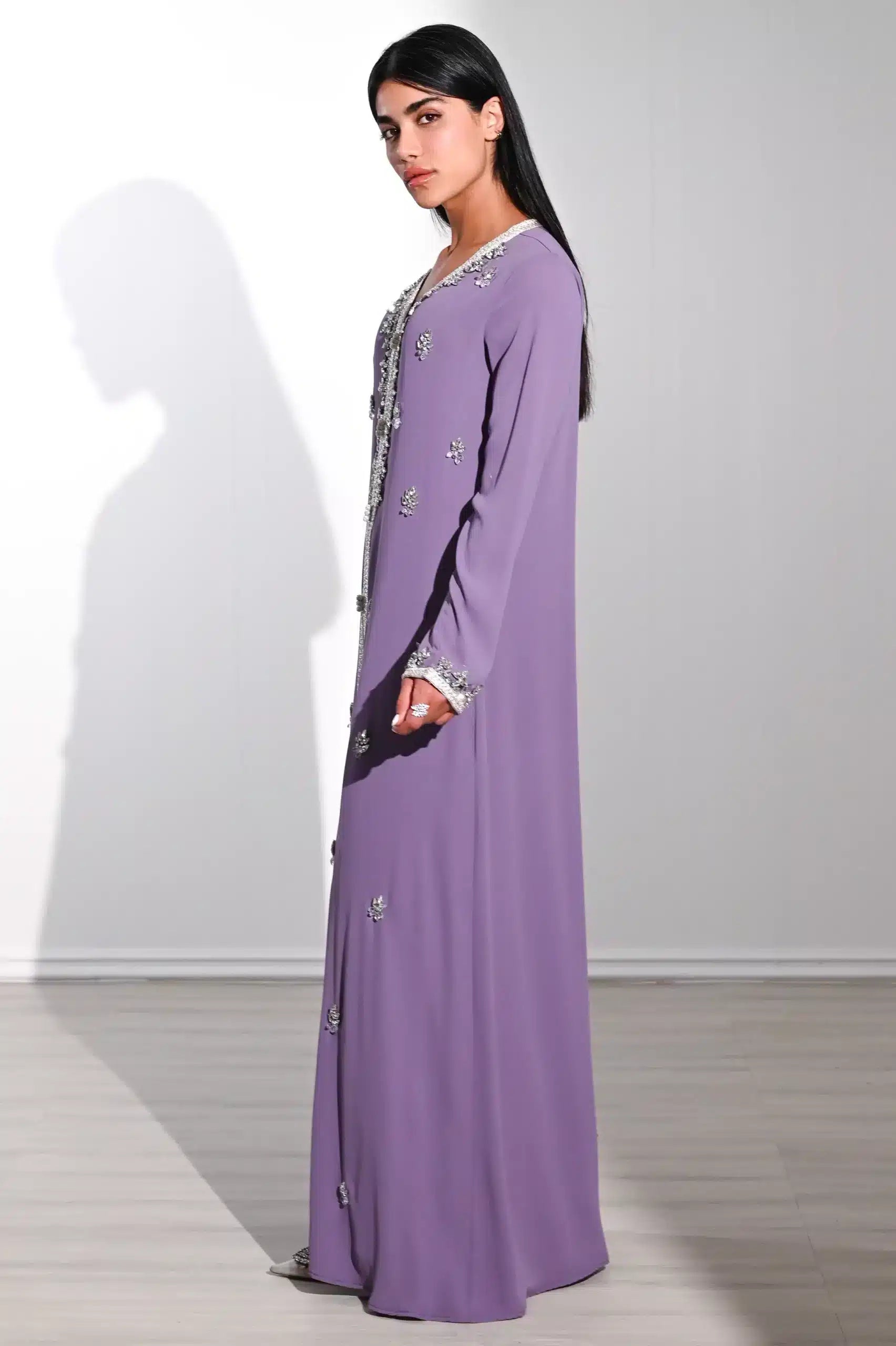 Laced Crystal Detail Chiffon Kaftan