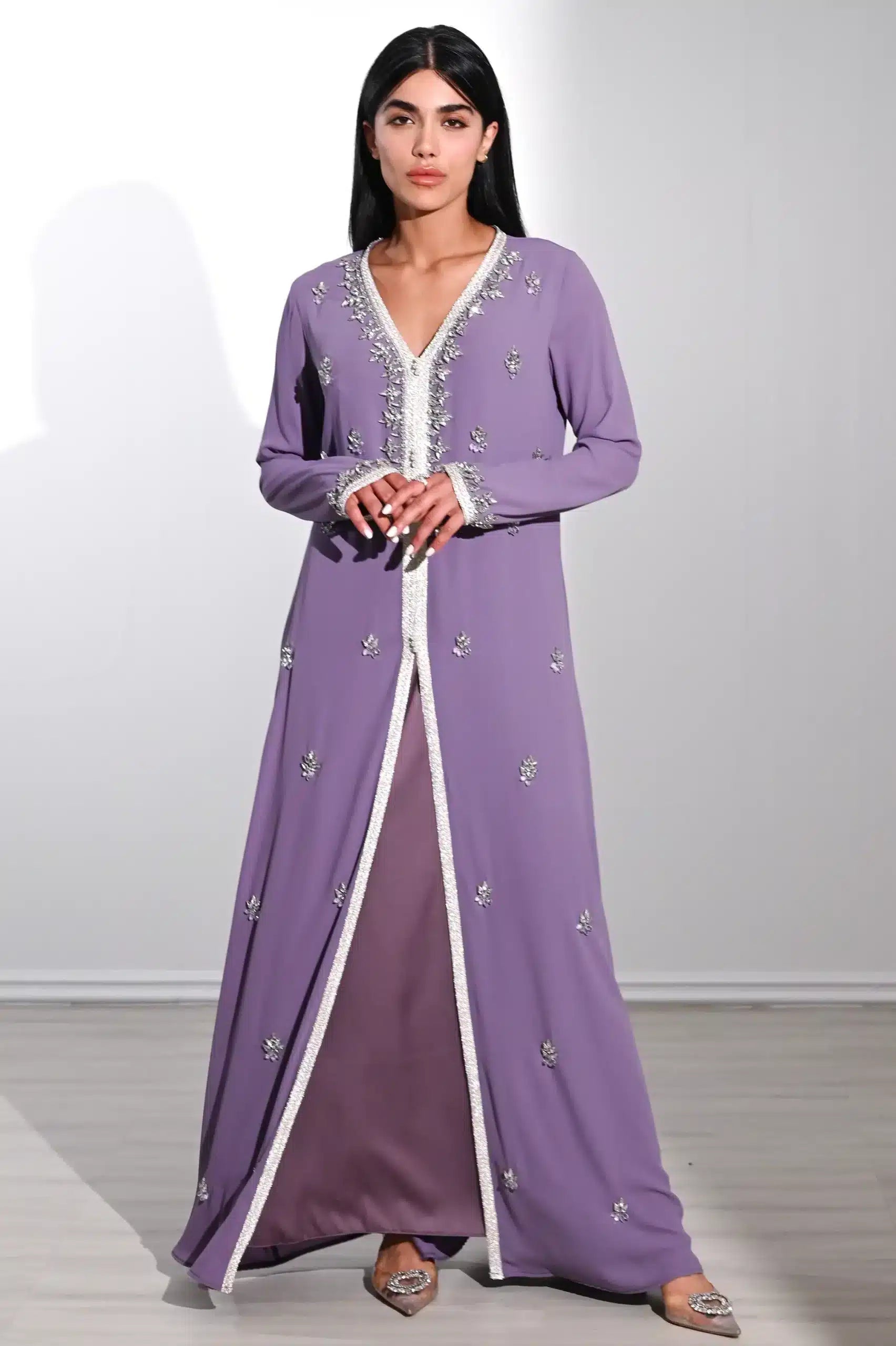 Laced Crystal Detail Chiffon Kaftan