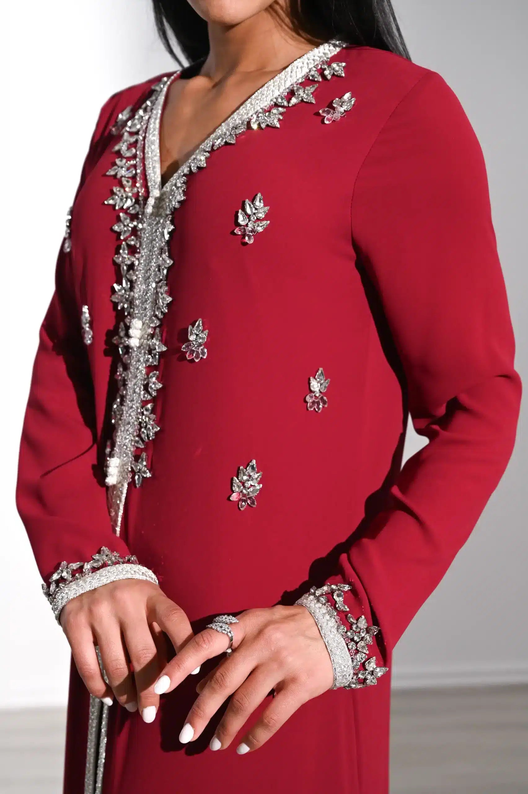 Laced Crystal Detail Chiffon Kaftan