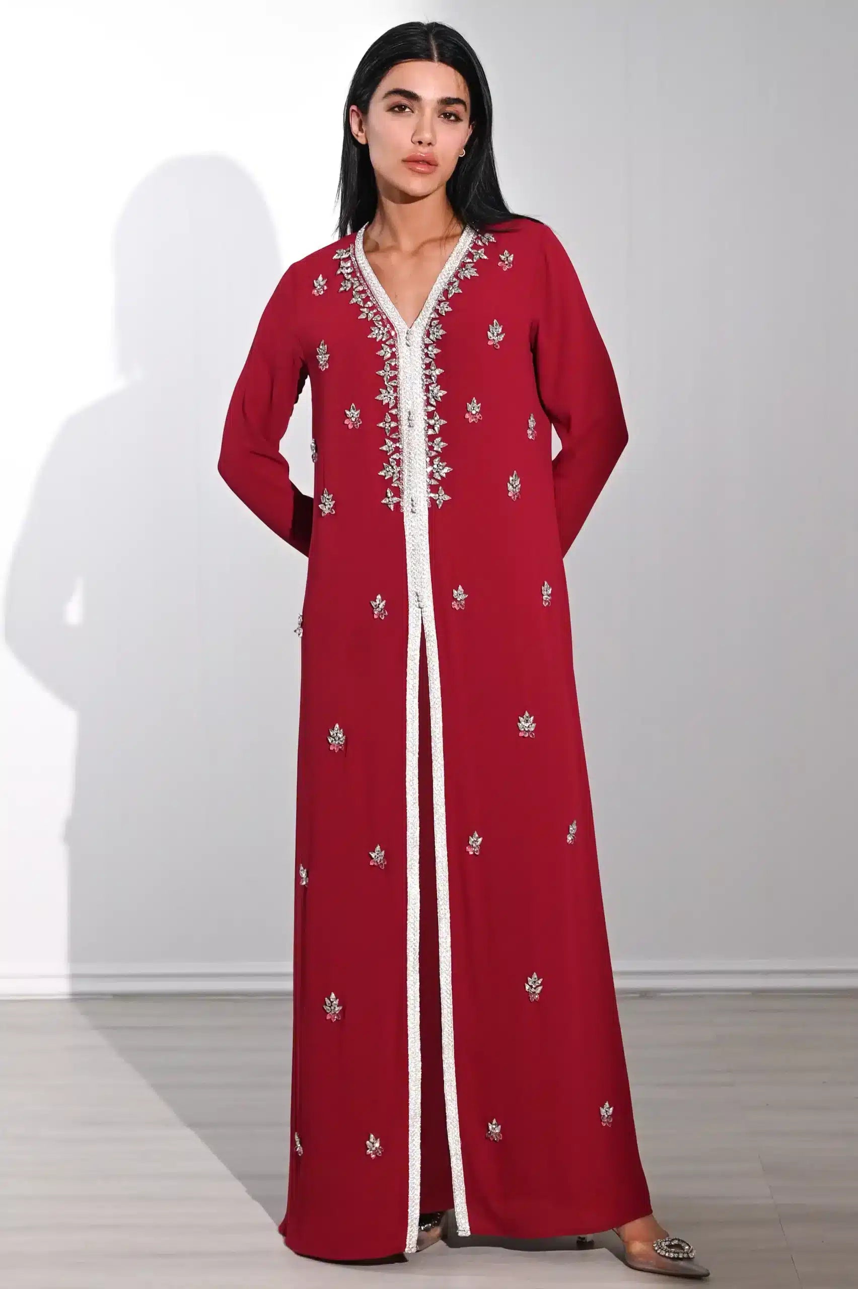 Laced Crystal Detail Chiffon Kaftan