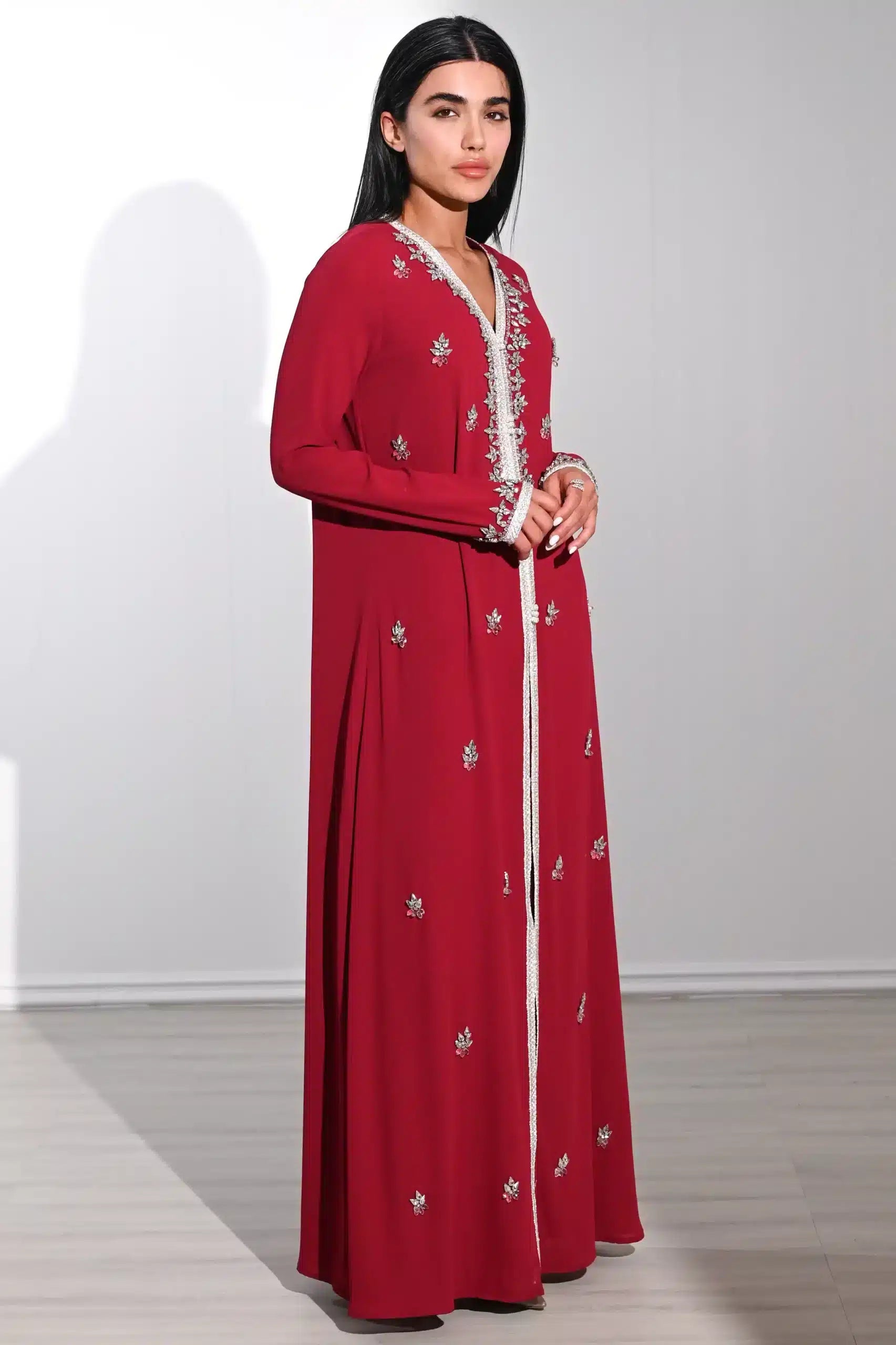 Laced Crystal Detail Chiffon Kaftan