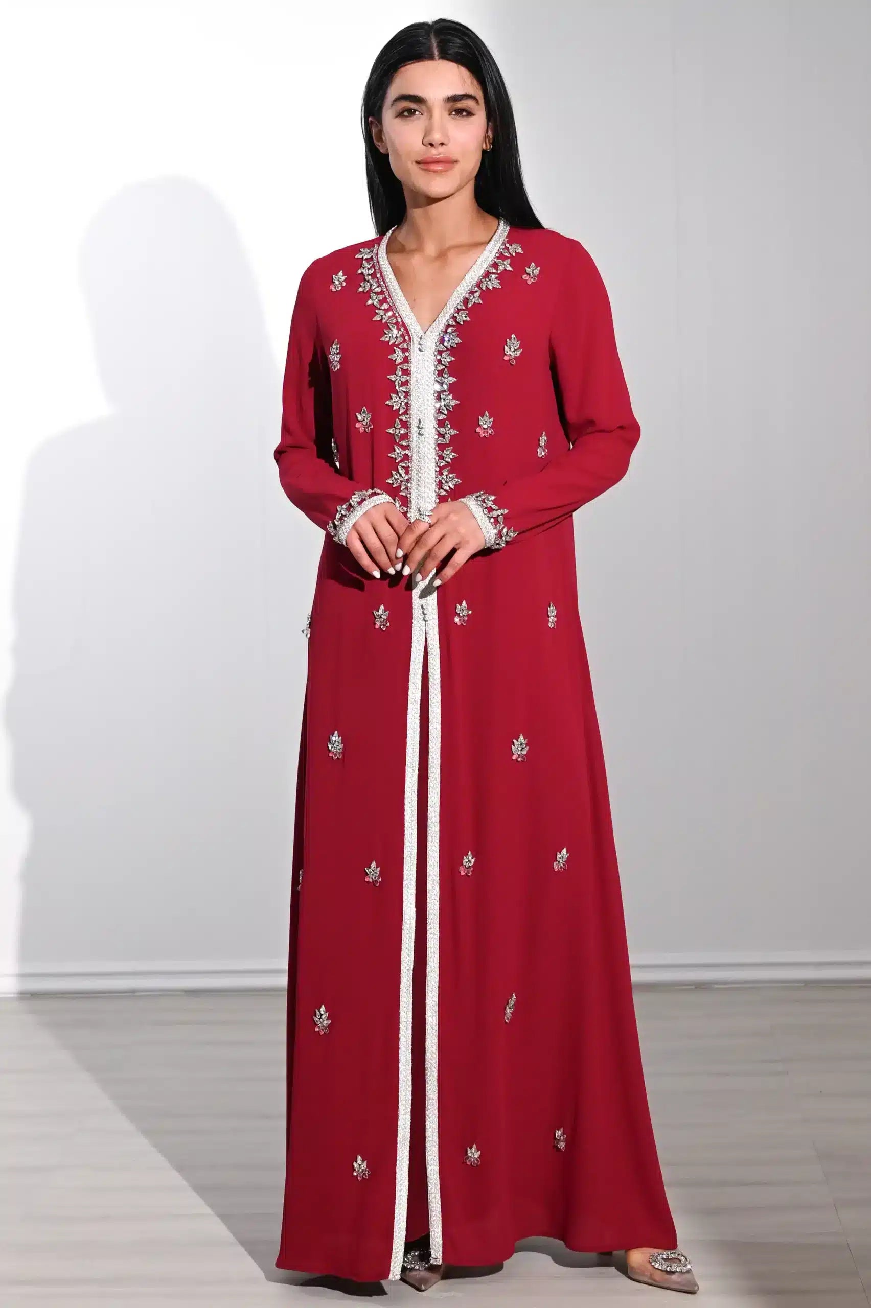 Laced Crystal Detail Chiffon Kaftan