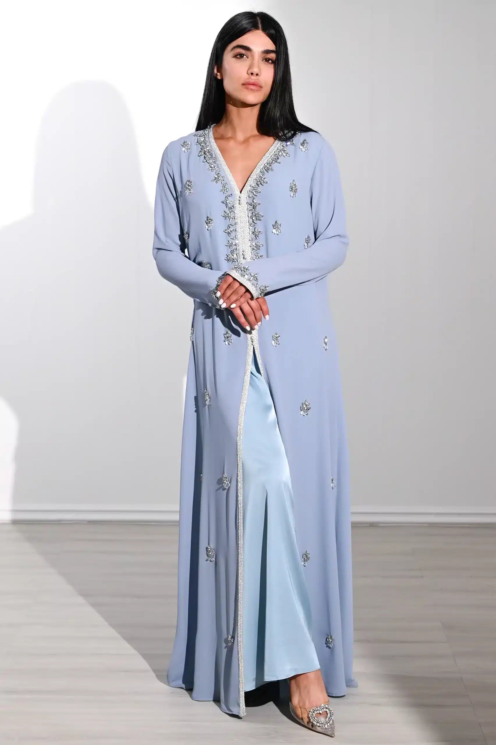 Laced Crystal Detail Chiffon Kaftan