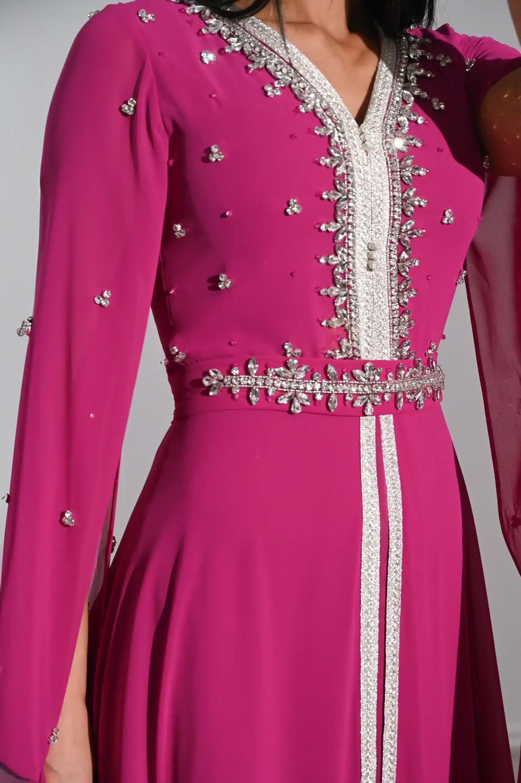 Laced Neck Embellished Chiffon Kaftan