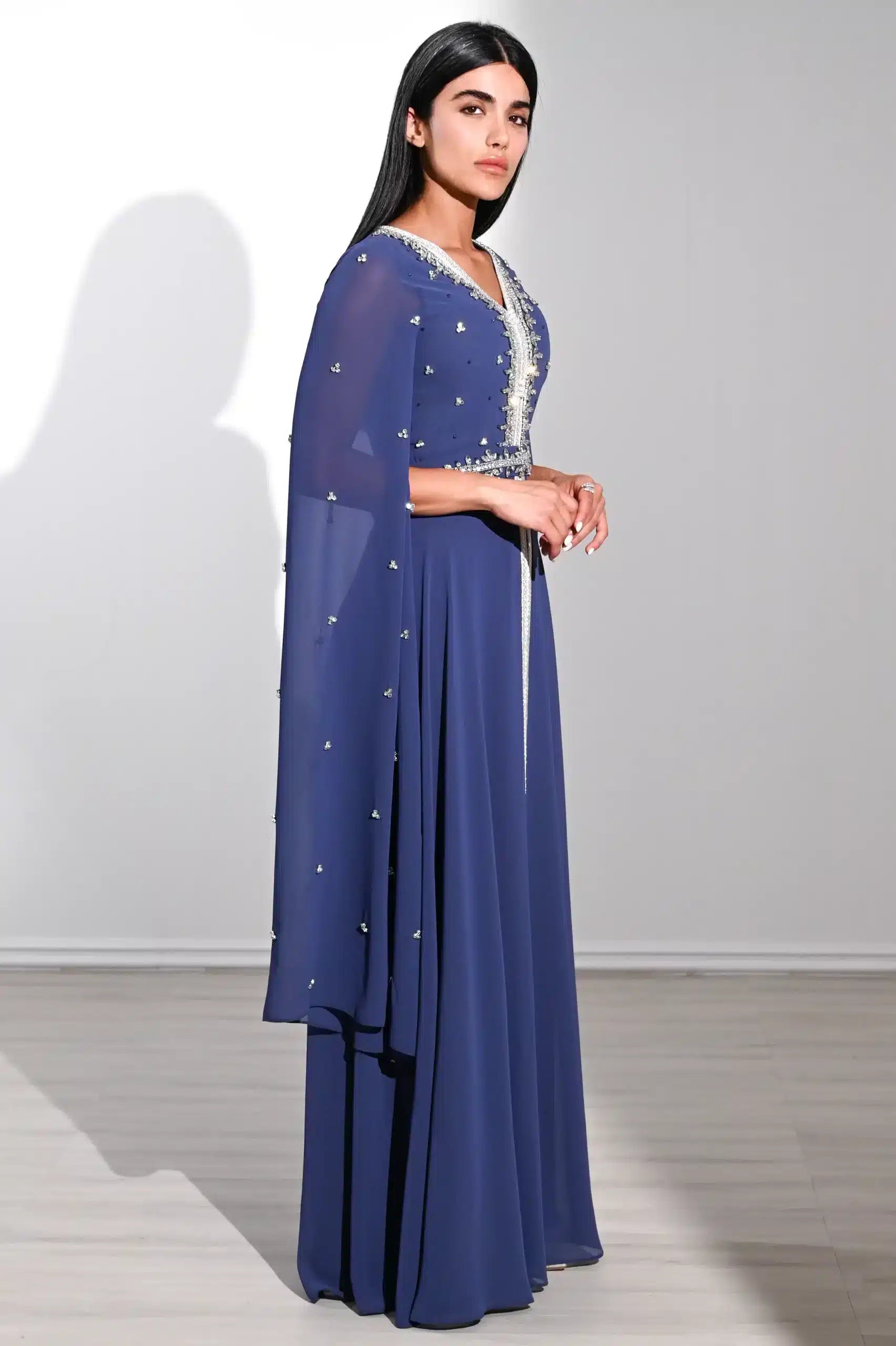 Laced Neck Embellished Chiffon Kaftan