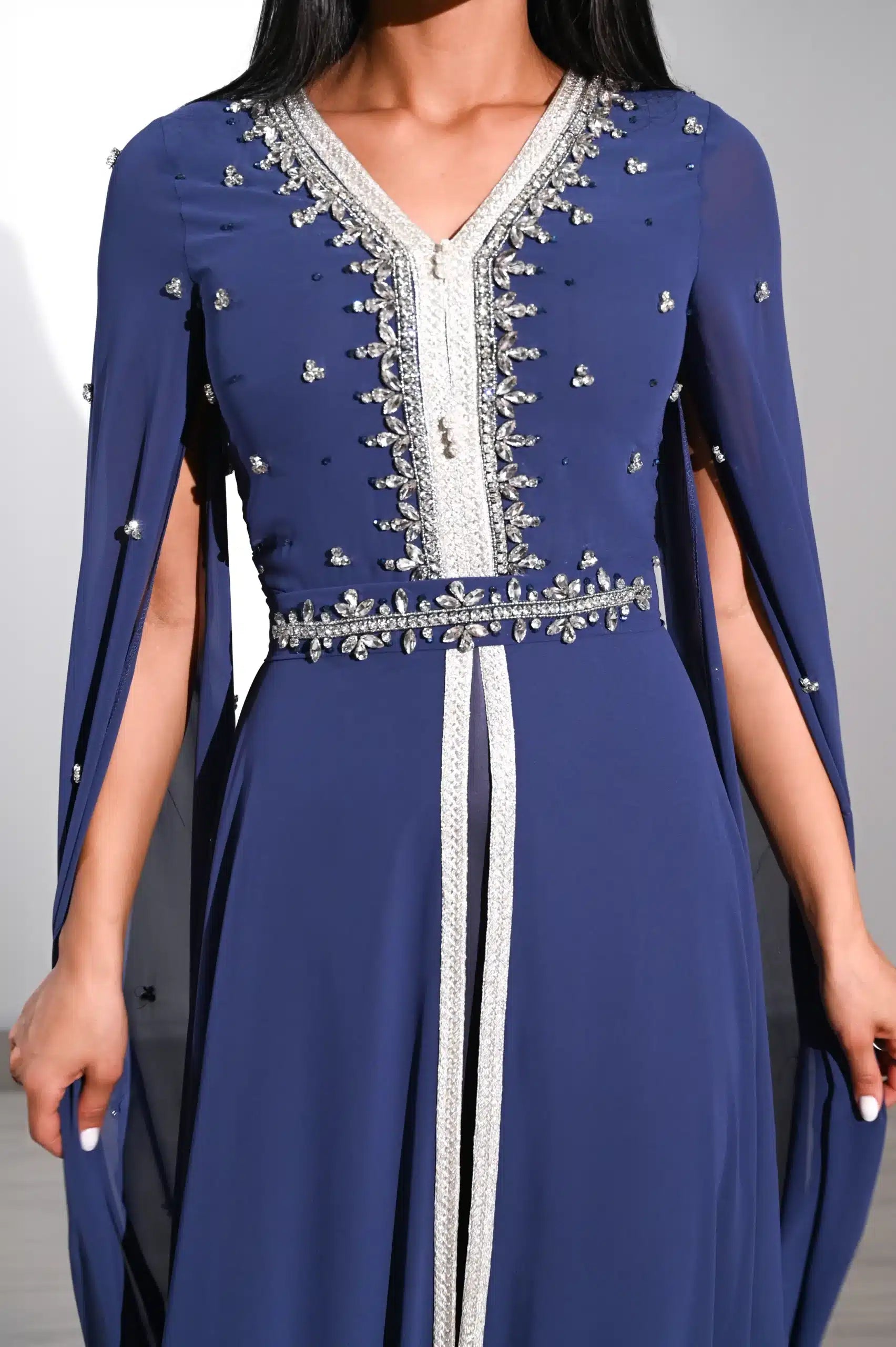 Laced Neck Embellished Chiffon Kaftan