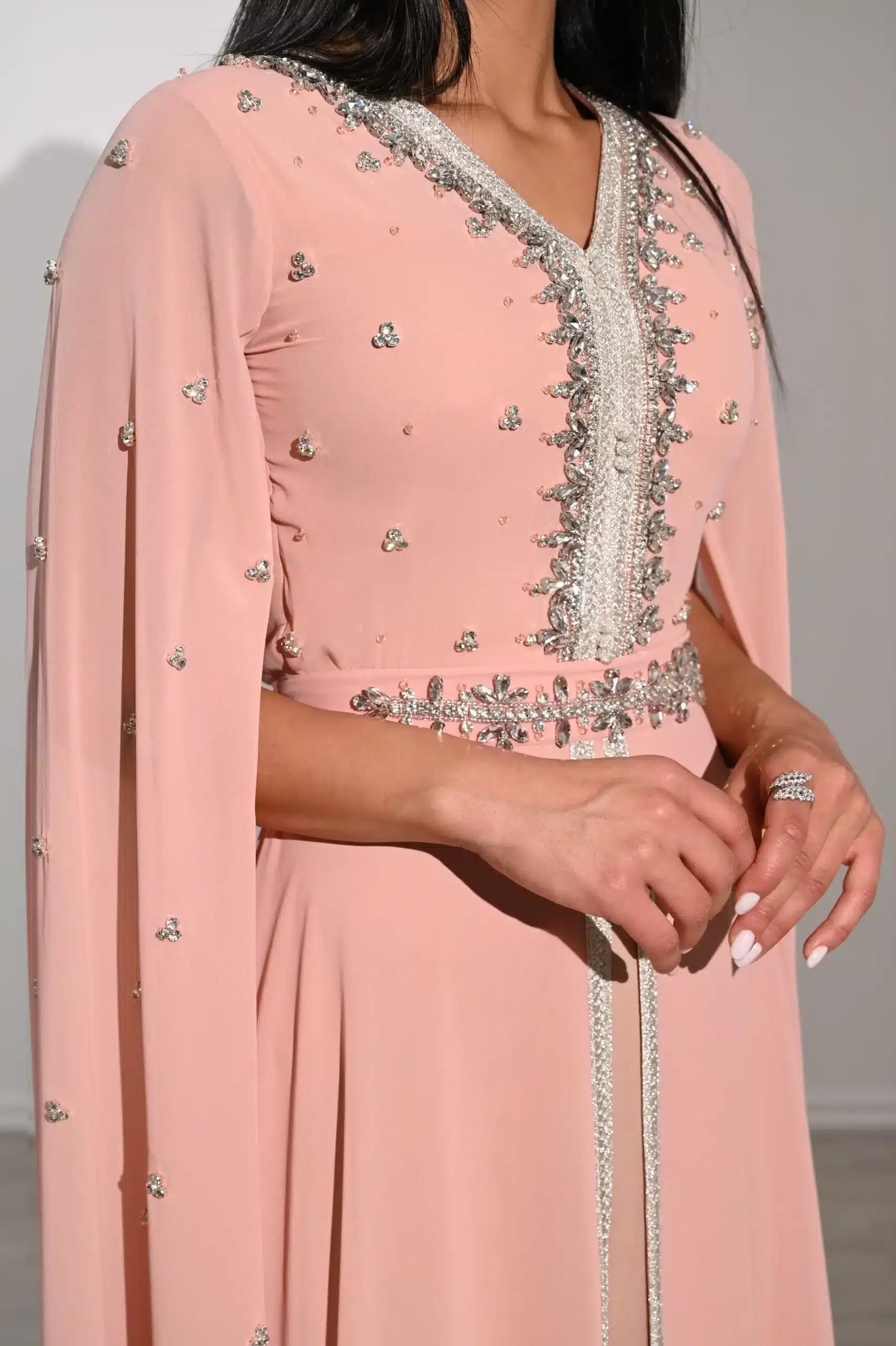 Laced Neck Embellished Chiffon Kaftan