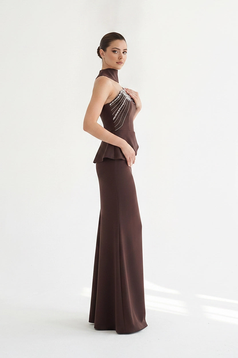 Laced Crystal Bustline Crepe Dress