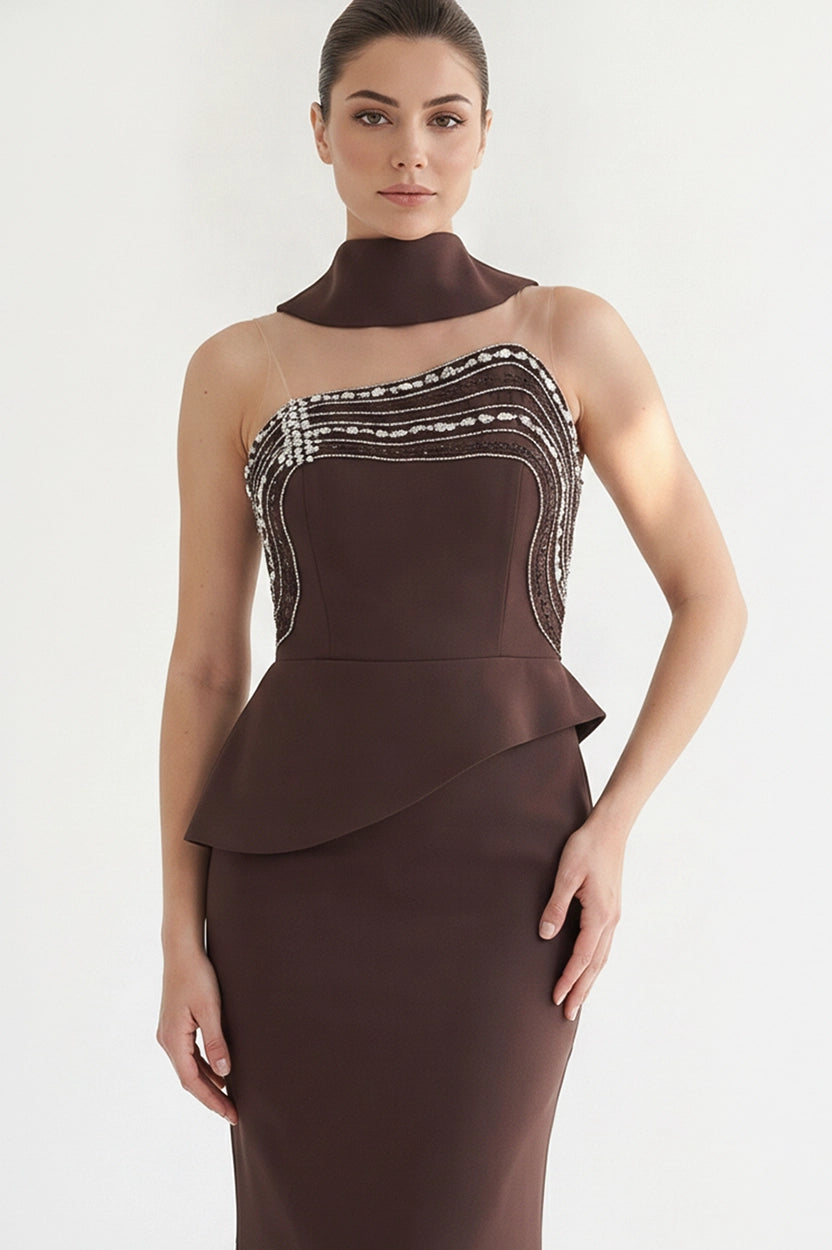 Laced Crystal Bustline Crepe Dress
