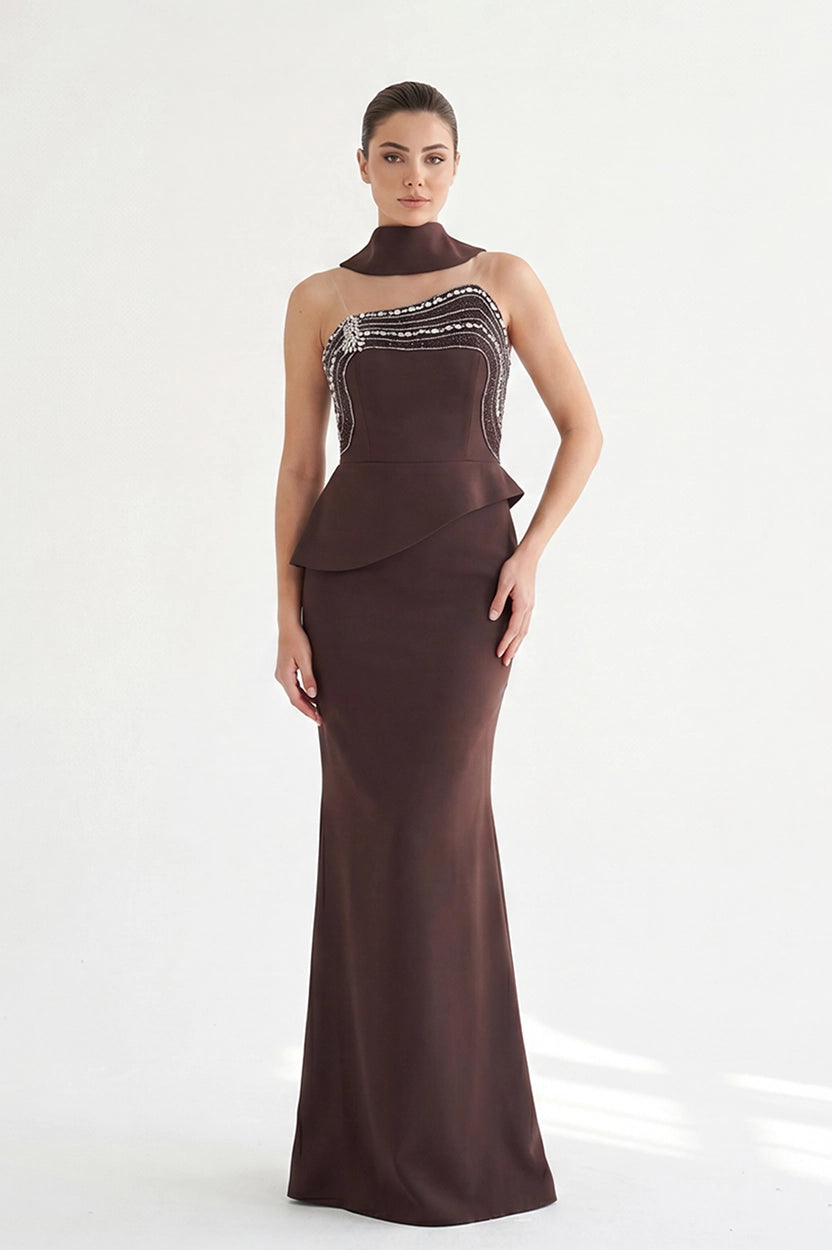 Laced Crystal Bustline Crepe Dress