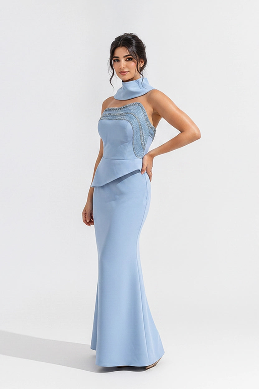 Laced Crystal Bustline Crepe Dress