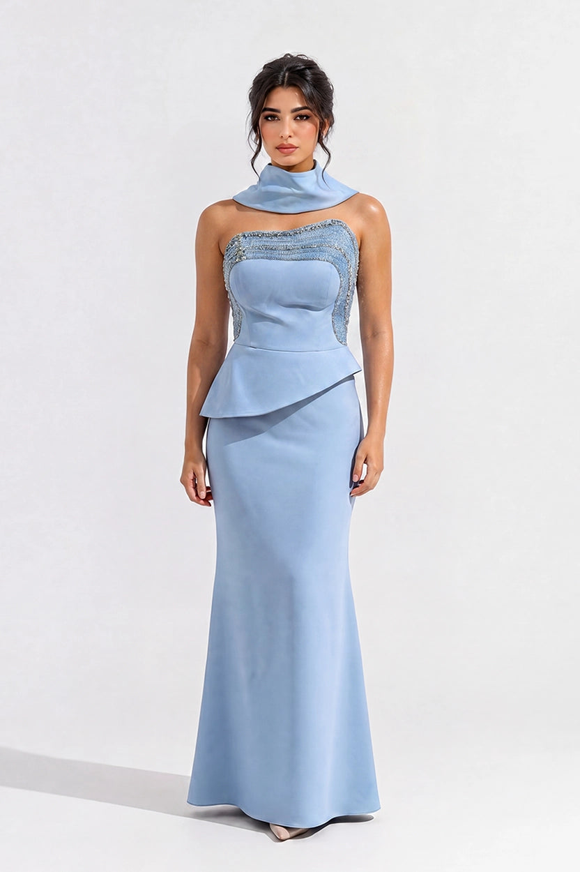Laced Crystal Bustline Crepe Dress