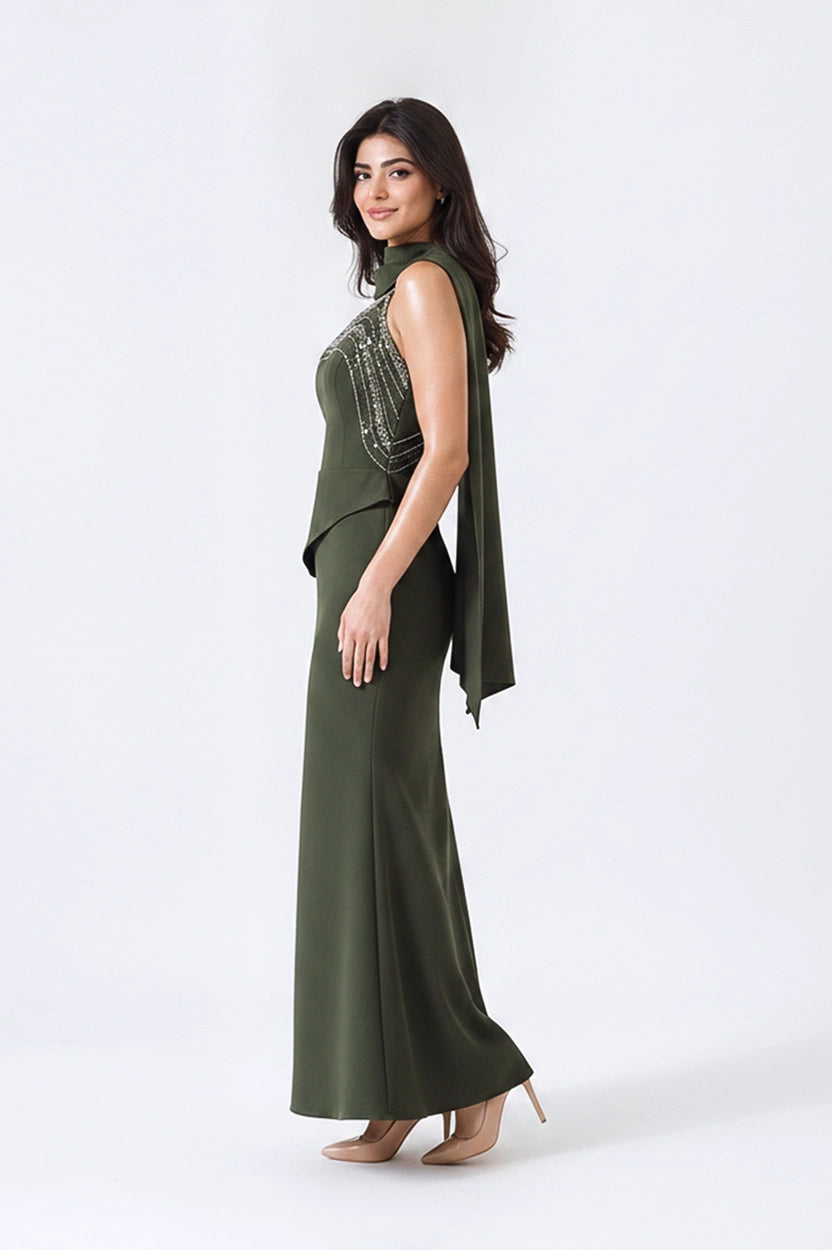 Laced Crystal Bustline Crepe Dress