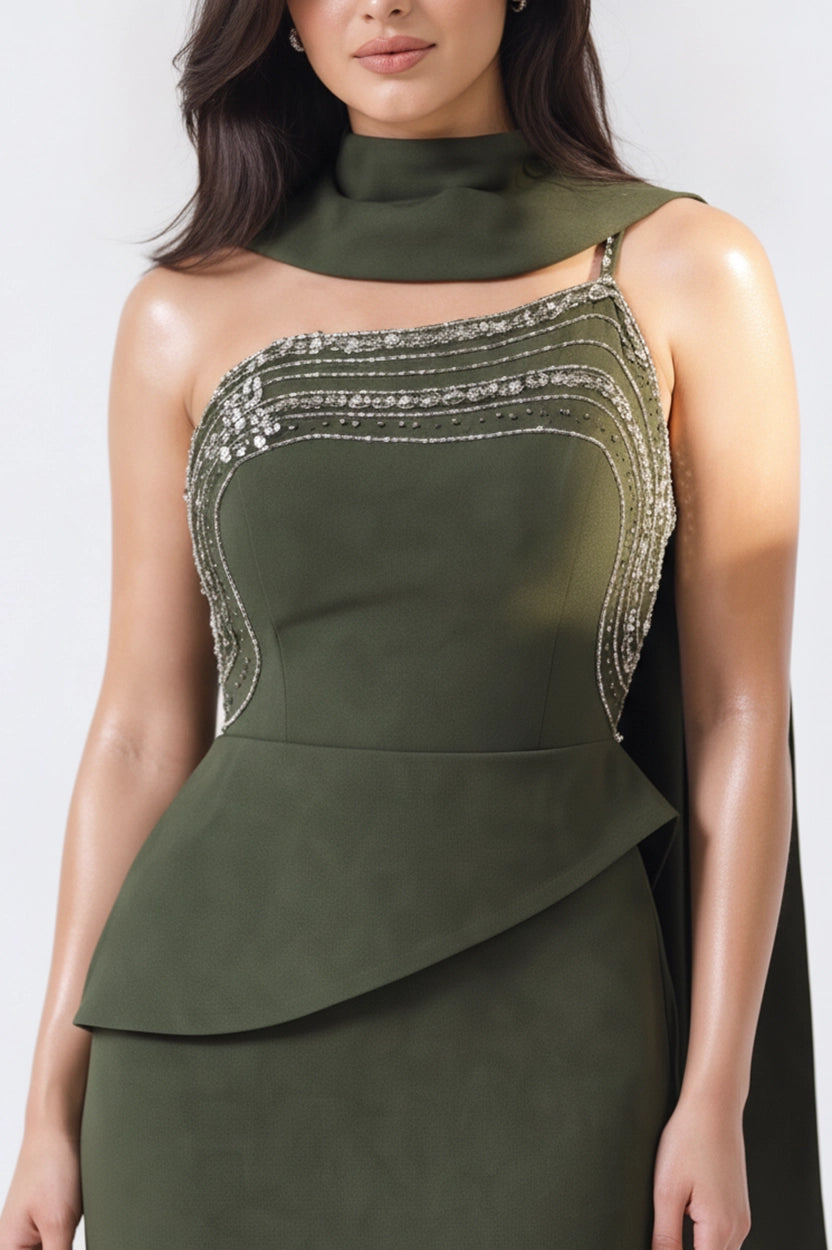 Laced Crystal Bustline Crepe Dress