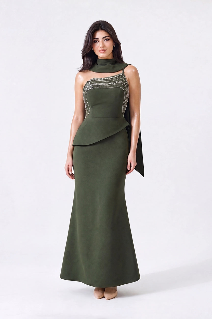 Laced Crystal Bustline Crepe Dress